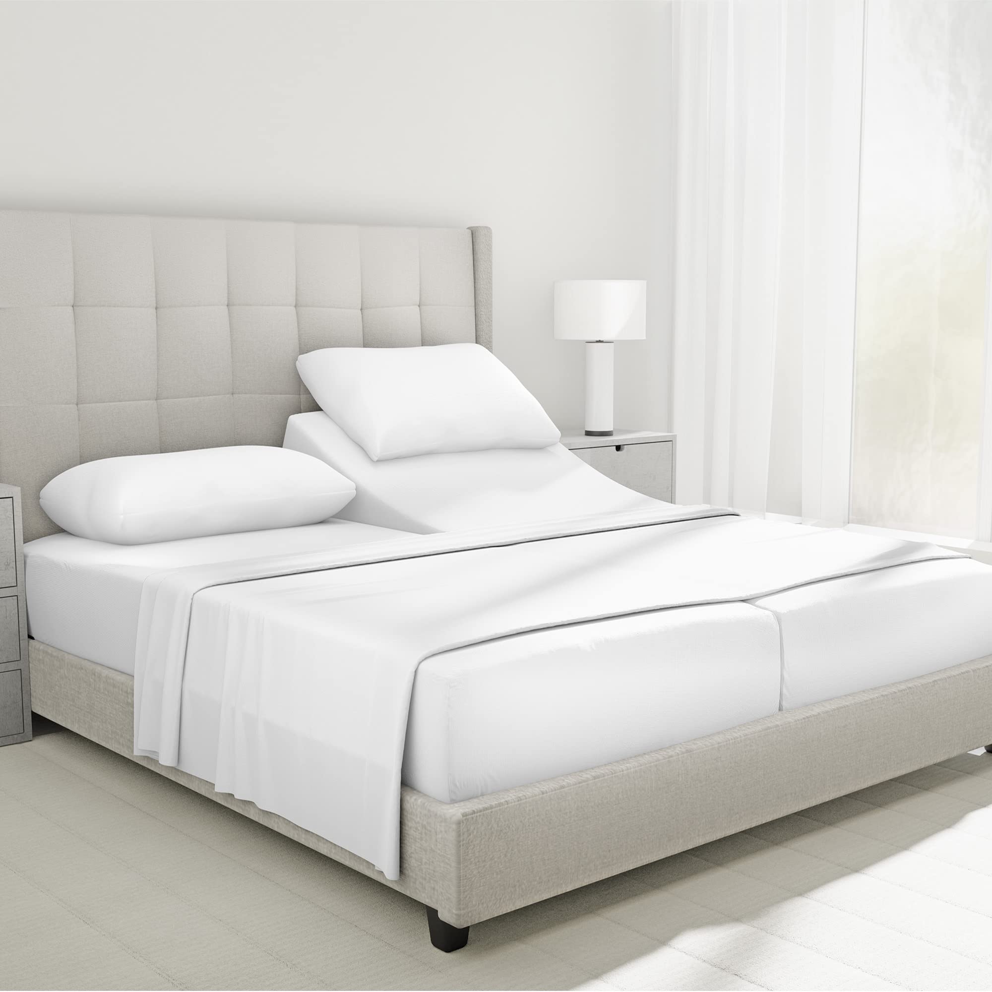 Premium 100% Cotton 1000 Thread Count Split King Sheets Set - California Design Den Luxury 5-Piece Bedding with 2 Twin-XL Fitted Sheets for Adjustable Beds - Ultra Soft & Snug Fit - Perfect for Master Bedrooms, Guest Rooms & Luxury Hotels (Bright White)