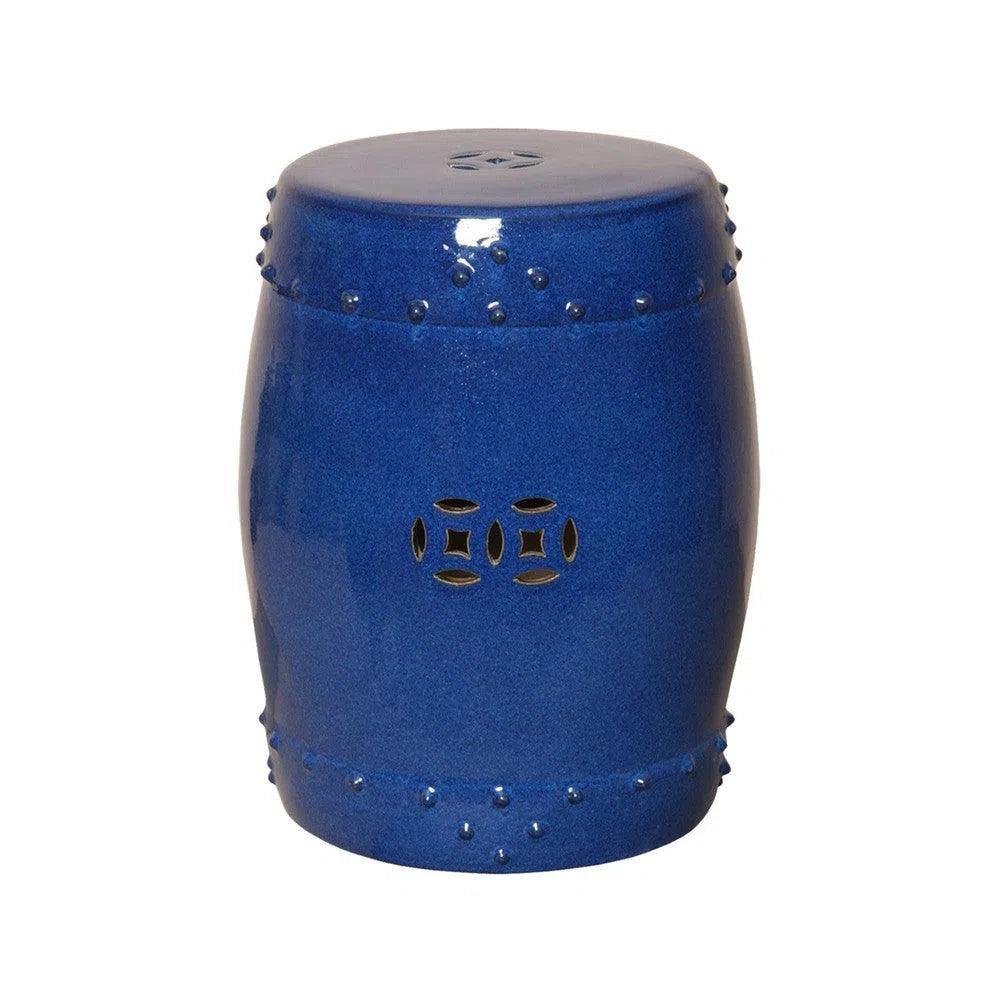 18 Inch Drum Ceramic Outdoor Garden Stool - Weatherproof & Durable Patio, Porch, or Poolside Seating & Side Table