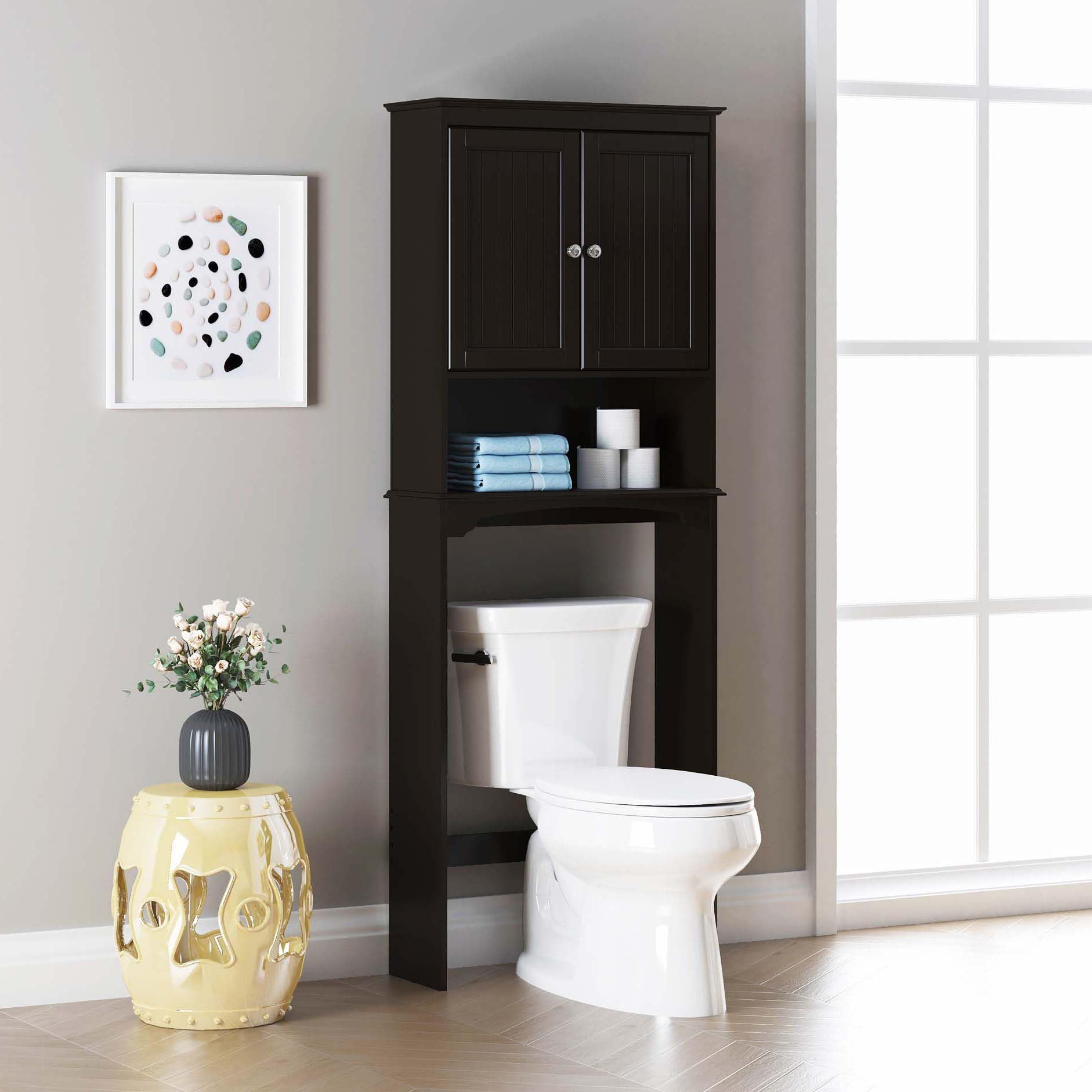 Over The Toilet Storage Cabinet with Adjustable Shelves - Bathroom Organizer with Doors in Espresso Finish | Perfect for Small Bathrooms, Apartments & Powder Rooms