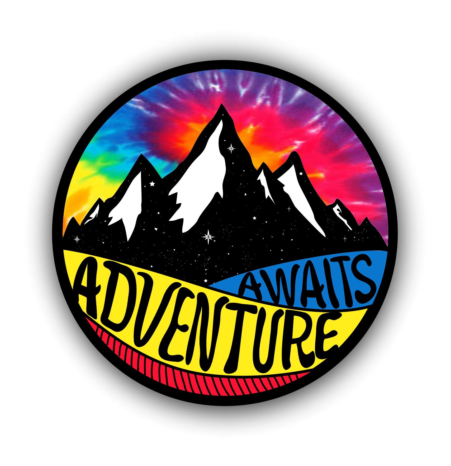 Adventure Awaits Rainbow Vinyl Sticker Decal - Waterproof & Durable for Cars, Trucks, Laptops, RV, Campers (4 Inch) - Perfect for Outdoor Enthusiasts & Travel Lovers