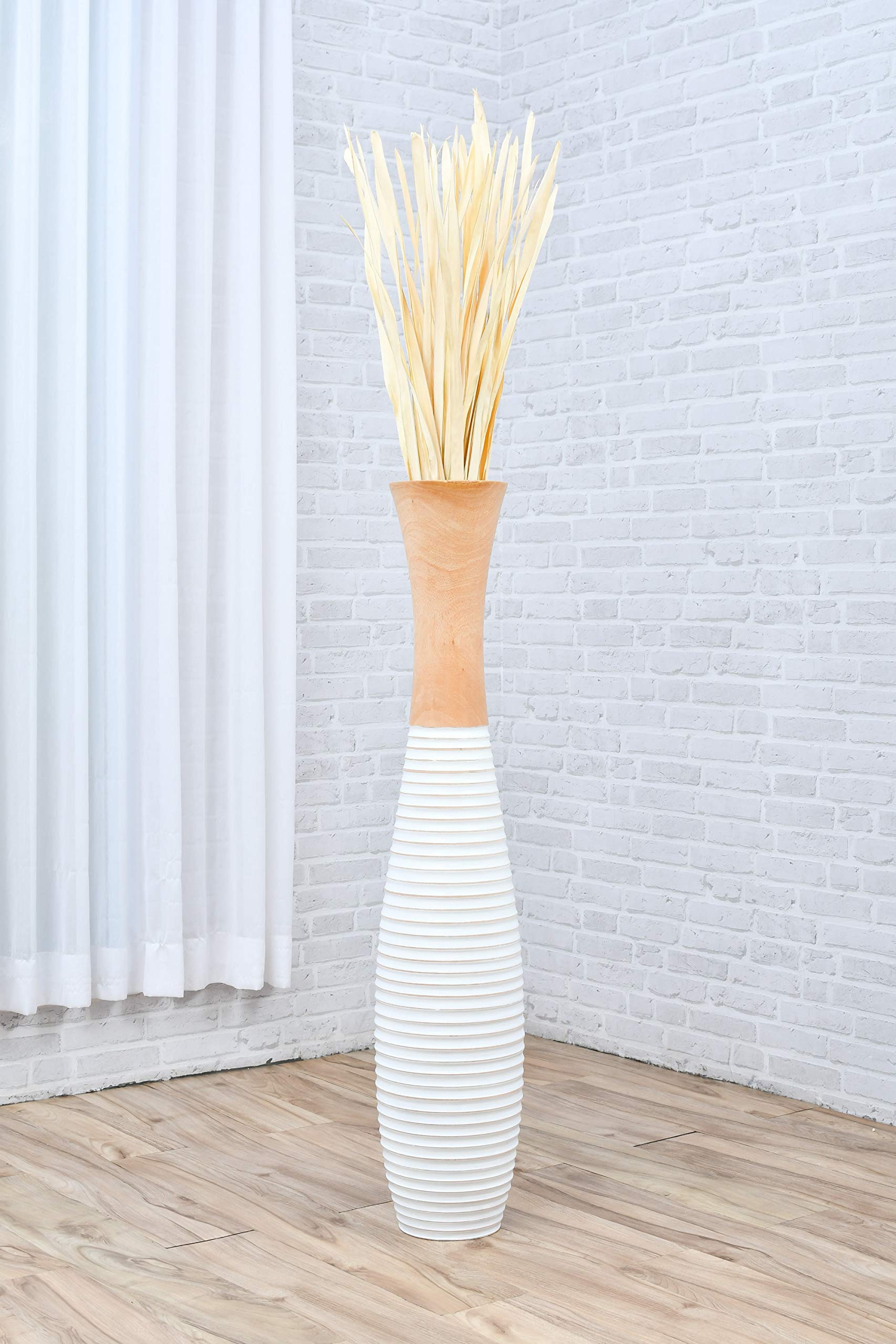 Leewadee 43 Inch Large White Wooden Floor Vase - Farmhouse Home Decor for Flowers, Fake Plants & Pampas Grass | Perfect for Living Room, Entryway & Wedding Decor