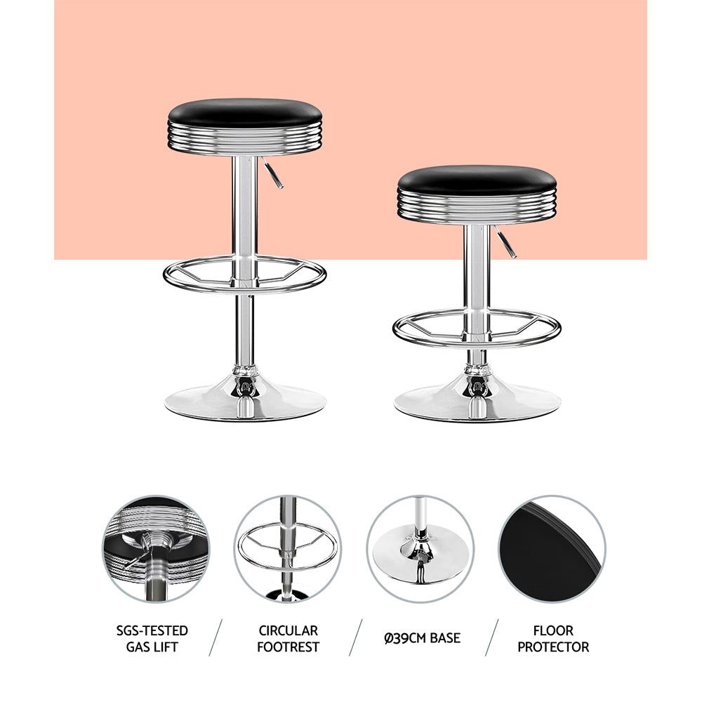 Modern Backless PU Leather Bar Stools with Chrome Base - Set of 2 for Kitchen Island, Breakfast Nook & Home Bar - Black & Chrome