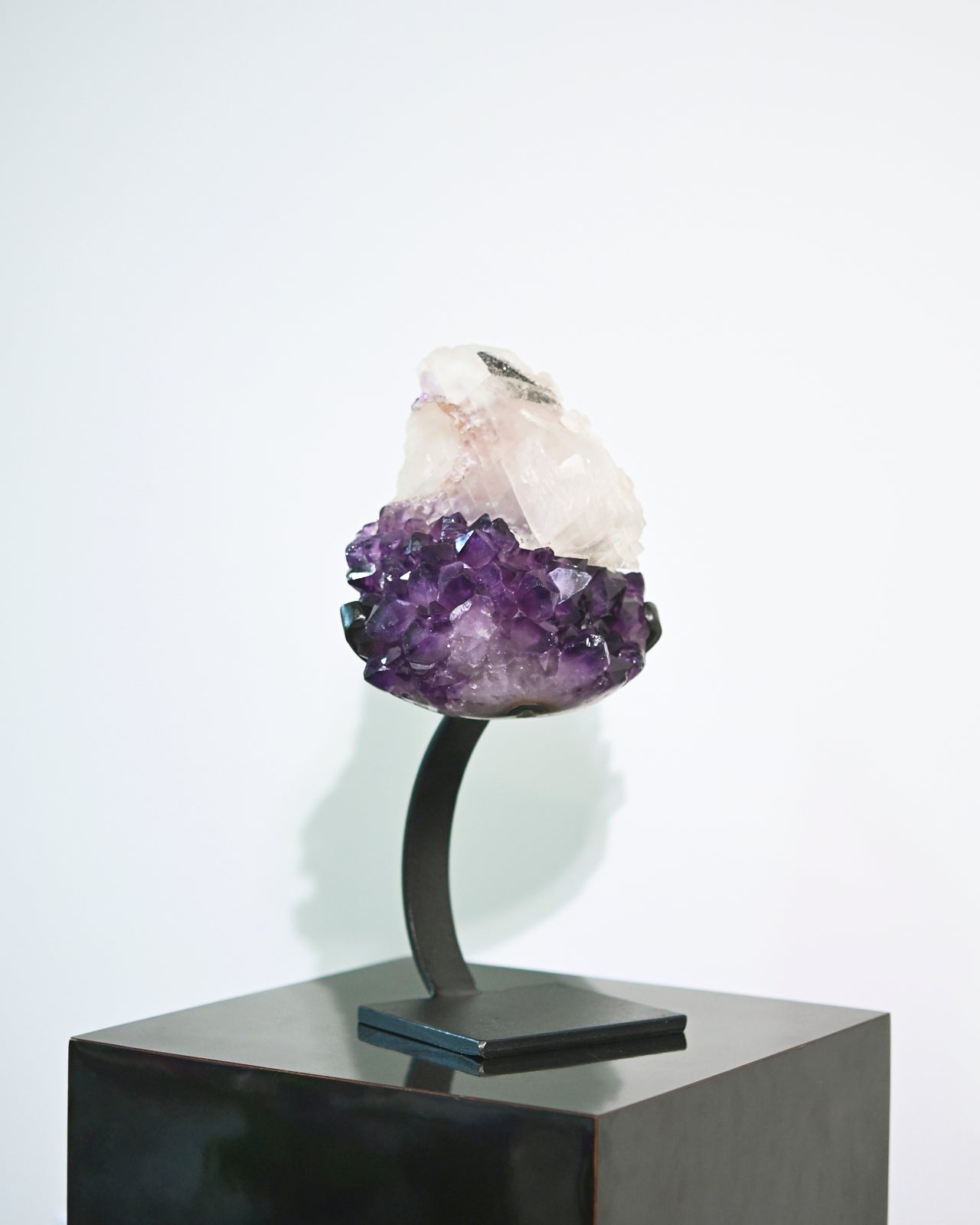 Natural Amethyst Calcite Goethite Geode on Stand - 8lbs Large Crystal Cluster for Home Decor, Meditation & Healing