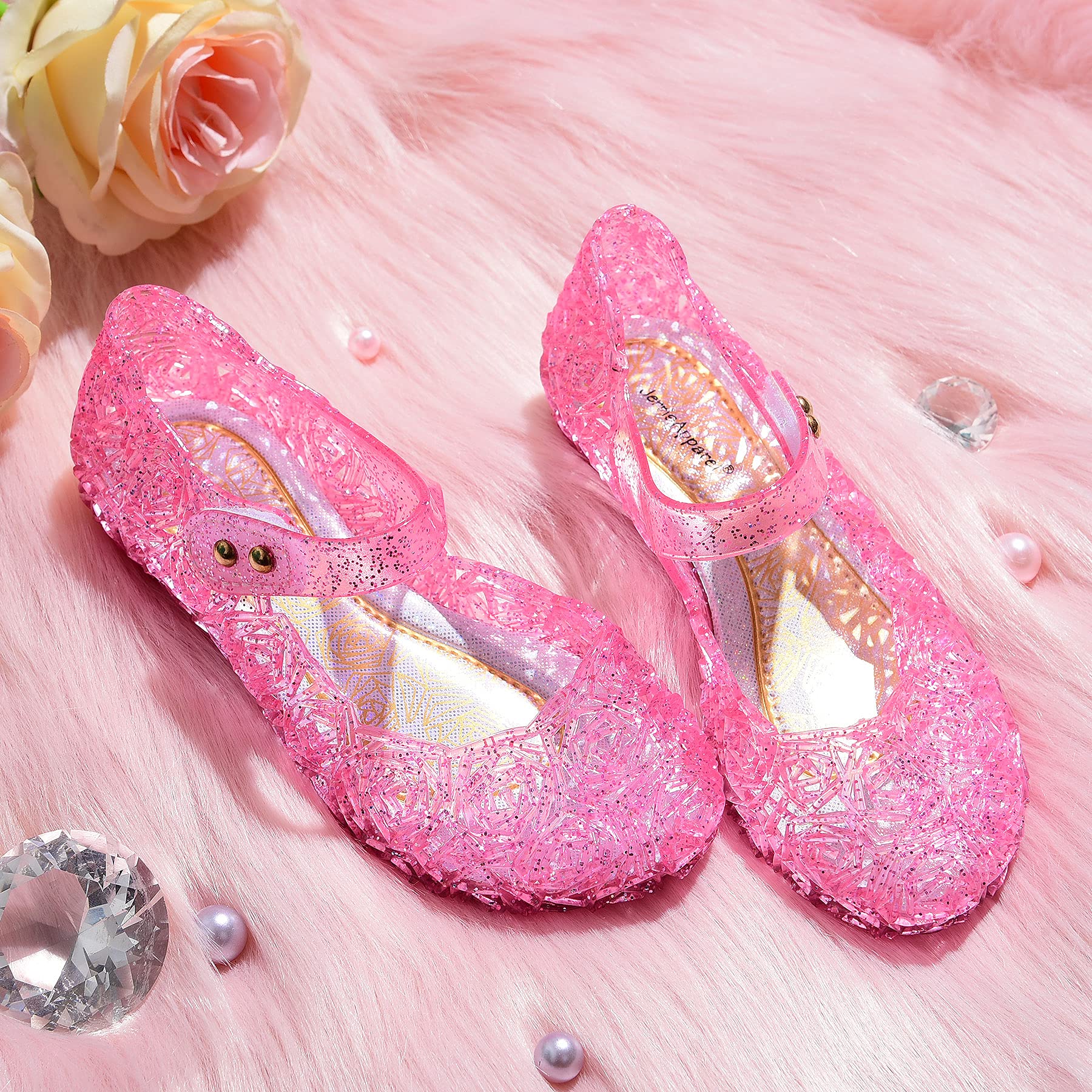 **JerrisApparel Girls Princess Sandals - Sparkly Jelly Mary Jane Shoes for Cosplay, Party & Dress Up | Comfortable Kids Flats for Halloween, Birthday & Special Occasions**