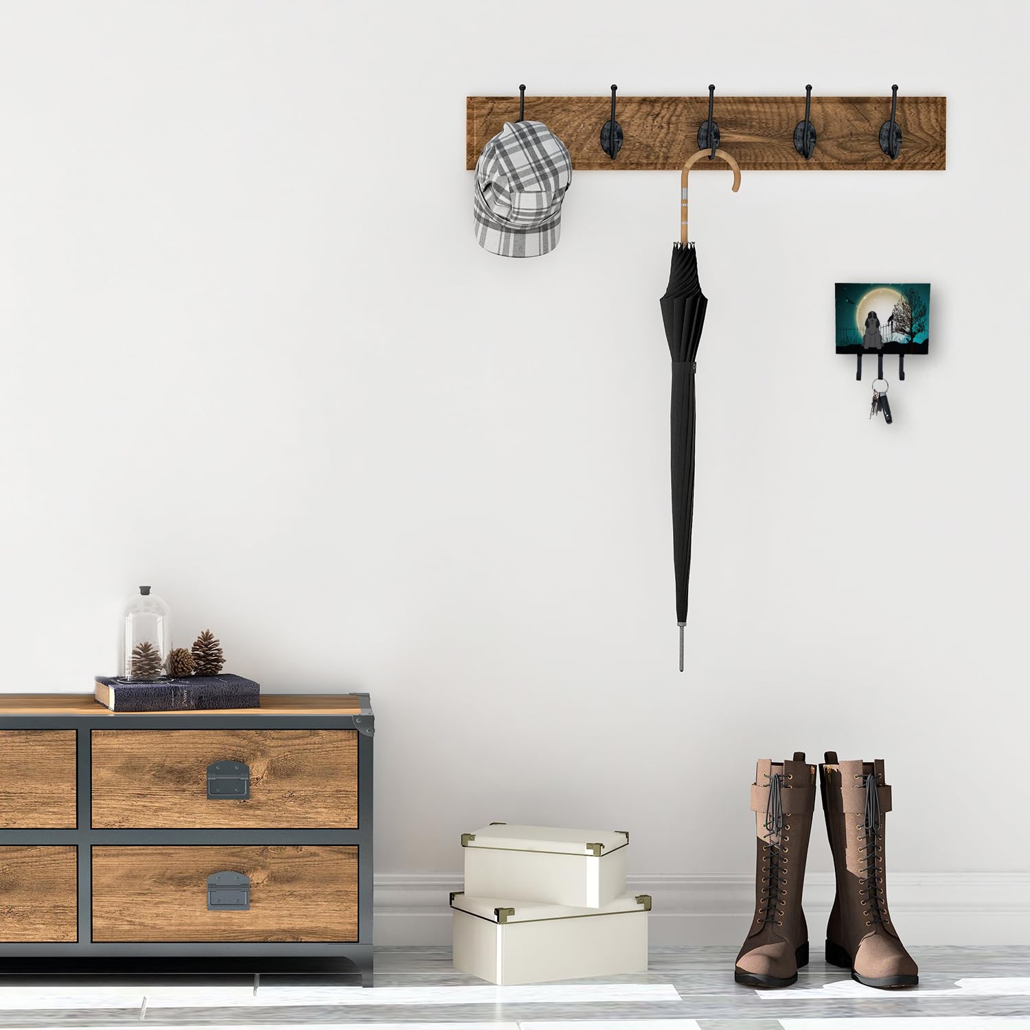 Halloween Scary Cocker Spaniel Wall Hook Set - Black Key Holder, Coat Rack & Leash Hanger for Keys, Towels, Aprons - Perfect for Entryway, Kitchen & Pet Area Organization