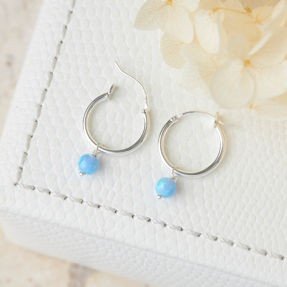 Dainty Opal Hoop Earrings for Women - 14K Gold Plated Minimalist Stud Earrings - Perfect for Everyday Wear, Weddings & Special Occasions