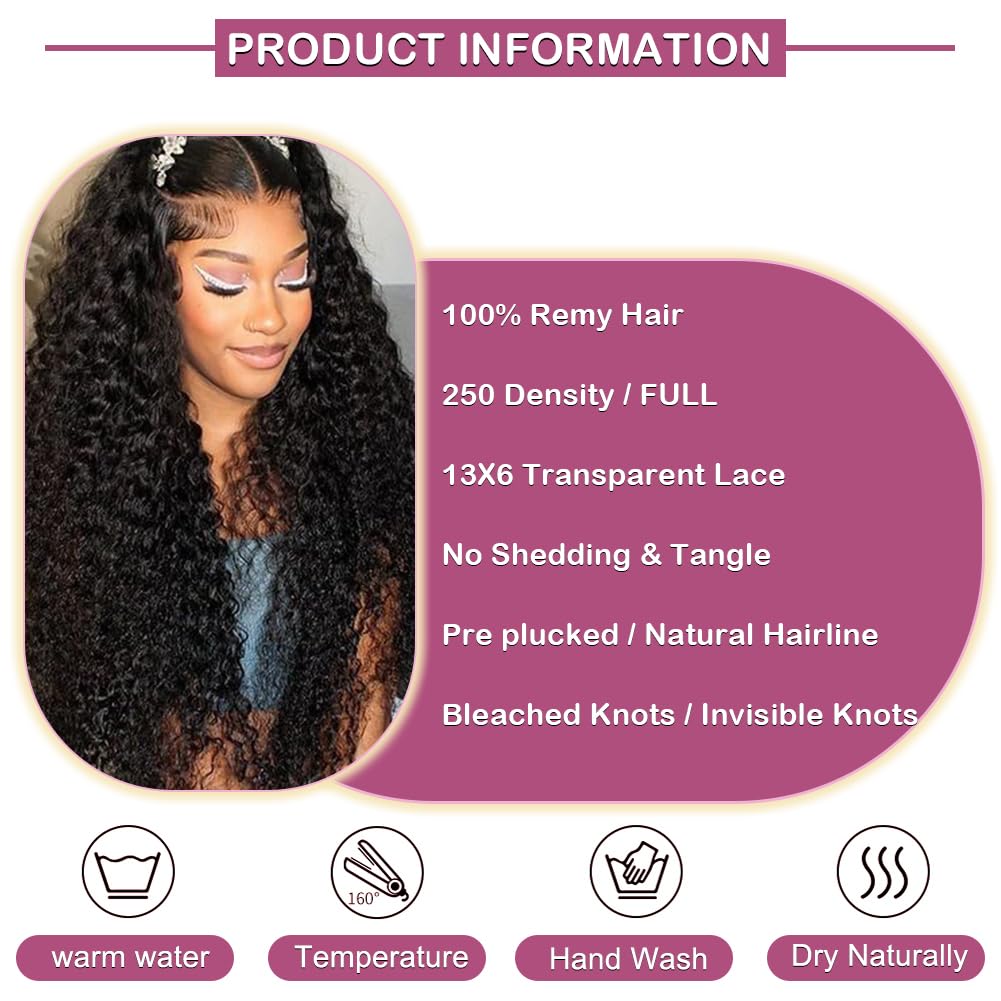 250% Density HD Lace Front Wigs Human Hair 13x6 Deep Wave 28inch - Bleached Knots & Pre Plucked Curly Human Hair Wig for Women - 100% Natural Color - Perfect for Daily Wear, Cosplay & Special Occasions