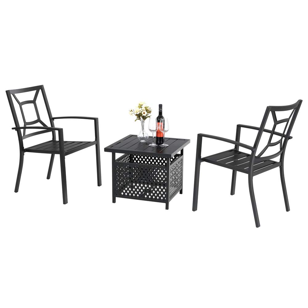 PHI VILLA Metal Patio Dining Set - 4 Chairs & Table with Umbrella Hole for Outdoor Entertaining