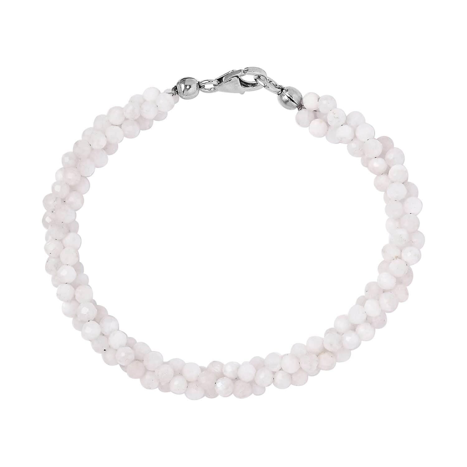 Rainbow Moonstone 925 Sterling Silver Platinum Plated Beaded Bracelet for Women | Elegant Jewelry Gift for Birthday, Anniversary & Special Occasions | 7.25