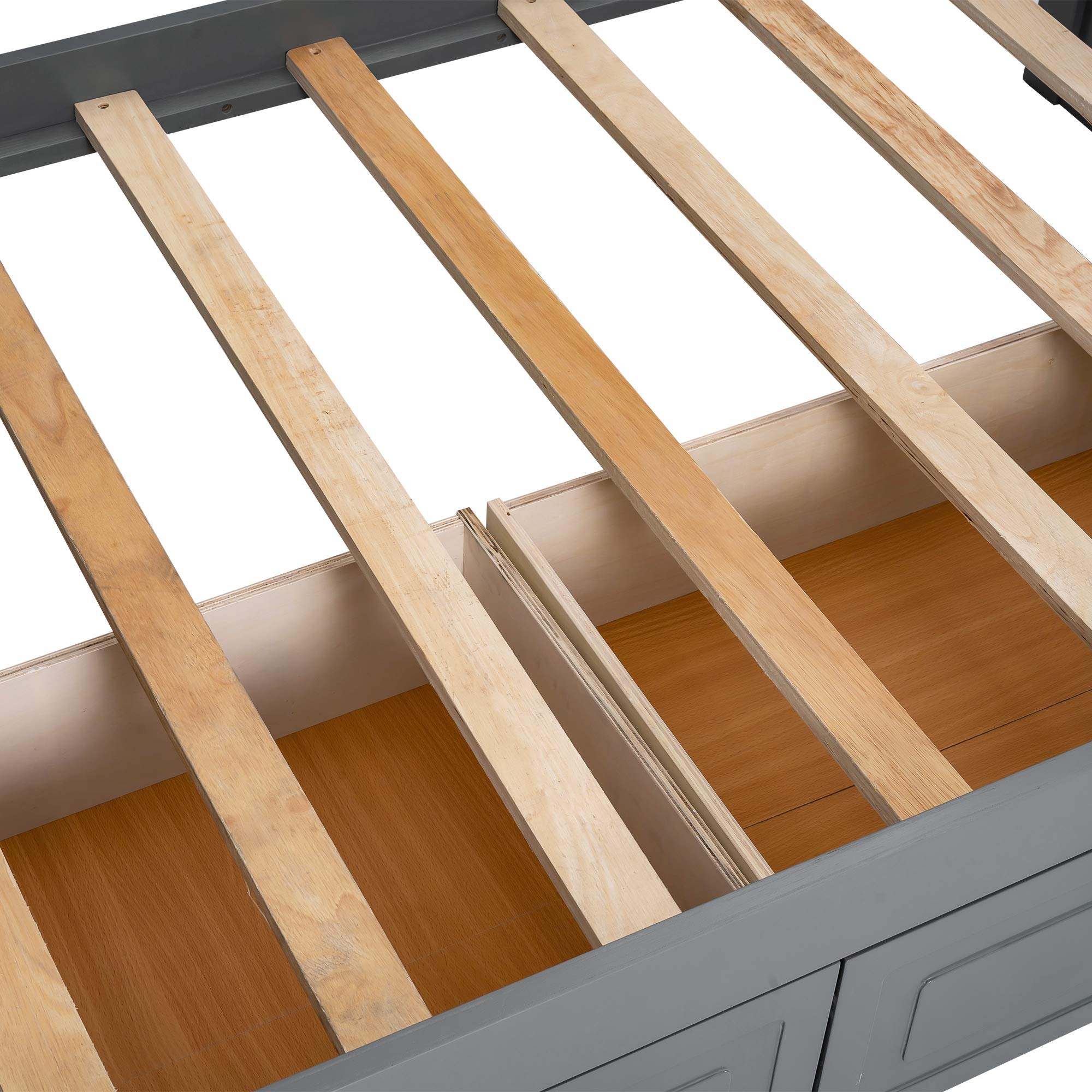 P PURLOVE Twin Over Twin Bunk Bed with 2 Storage Drawers - Space-Saving Wood Convertible Bunk Bed Frame for Kids & Teens - Can Be Divided into 2 Daybeds - Gray - Perfect for Small Bedrooms, Guest Rooms & Dormitories