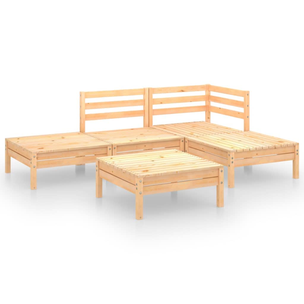 vidaXL 5-Piece Solid Pinewood Patio Lounge Set - Outdoor Garden Furniture with Sofa & Chairs for Backyard, Terrace, Poolside Relaxation
