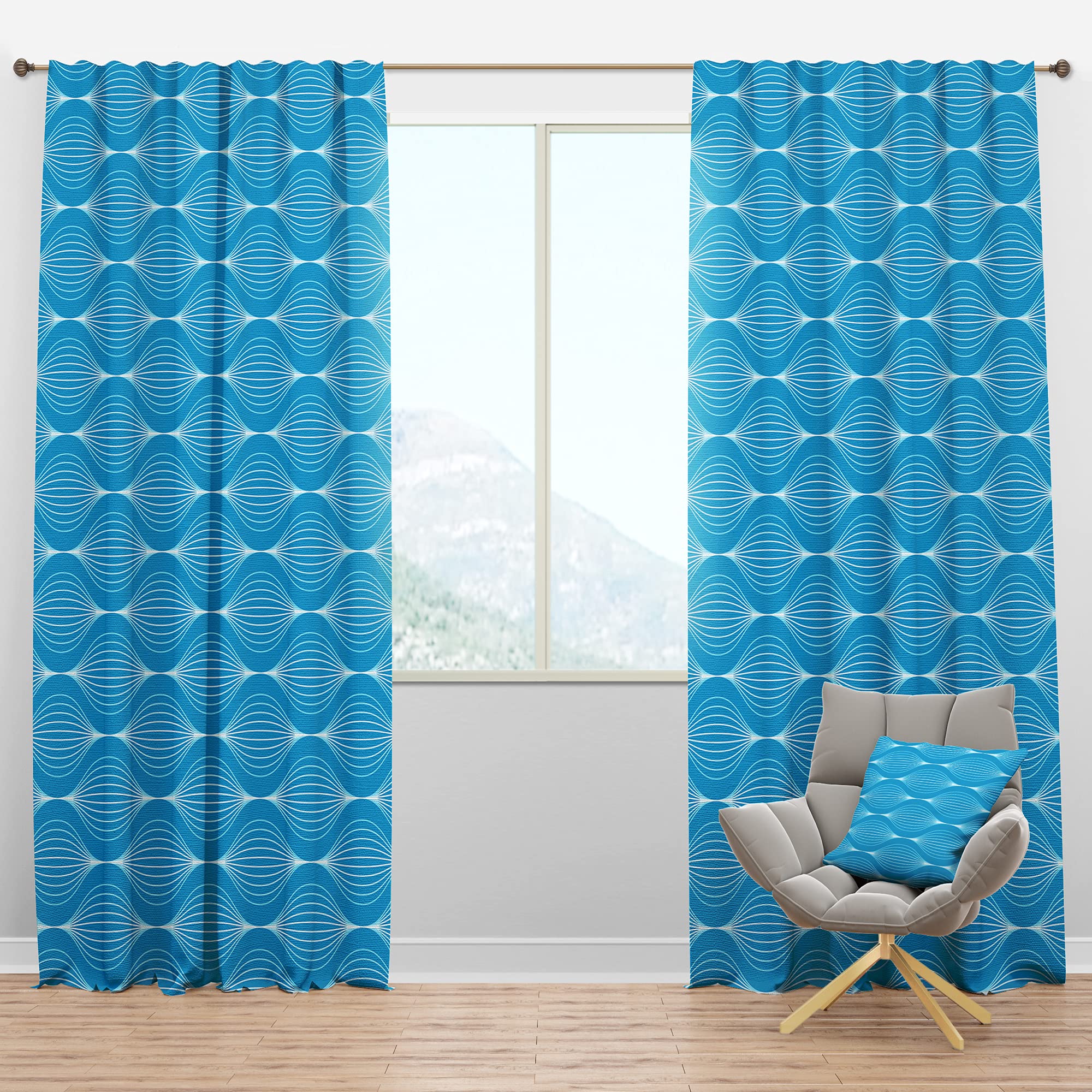 DesignQ Blackout Curtains - Light Blue Wave Pattern Thermal Insulated Window Drapes for Bedroom & Living Room - Single Panel 52x84 Inches - Perfect for Light Blocking, Privacy & Temperature Control