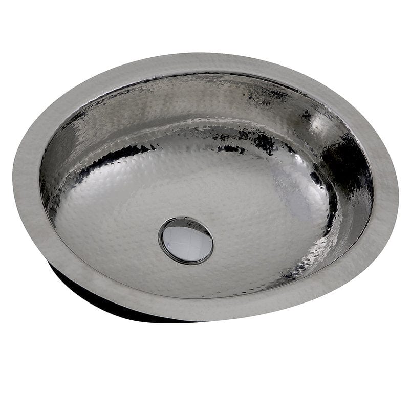 Hand Hammered Stainless Steel Oval Undermount Bathroom Sink with Overflow - Nantucket Style for Modern Farmhouse & Coastal Bathroom Decor