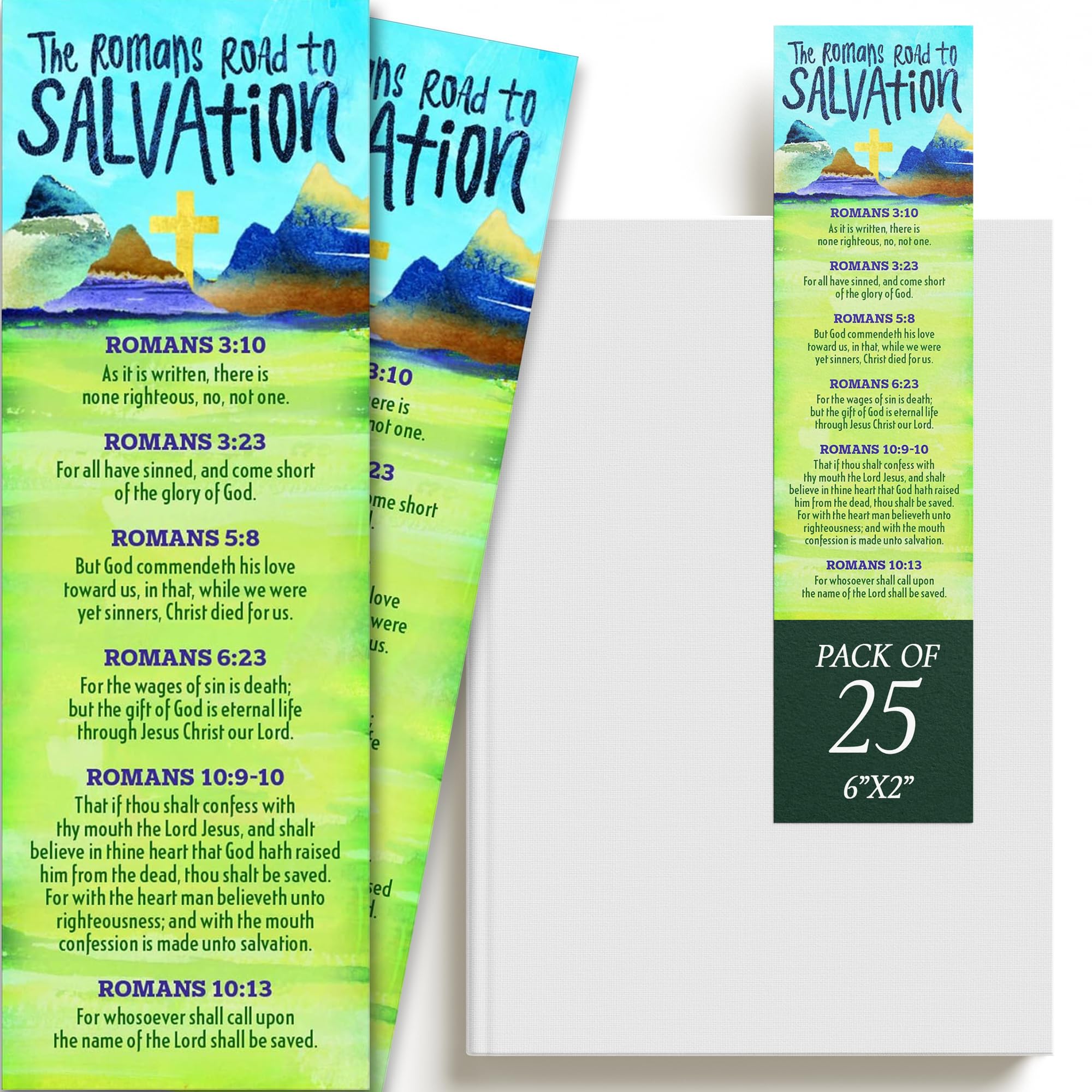 Romans Road to Salvation Bookmarks - Pack of 25 Inspirational Bible Verse Bookmarks for Church, Bible Study & Christian Gift Giving