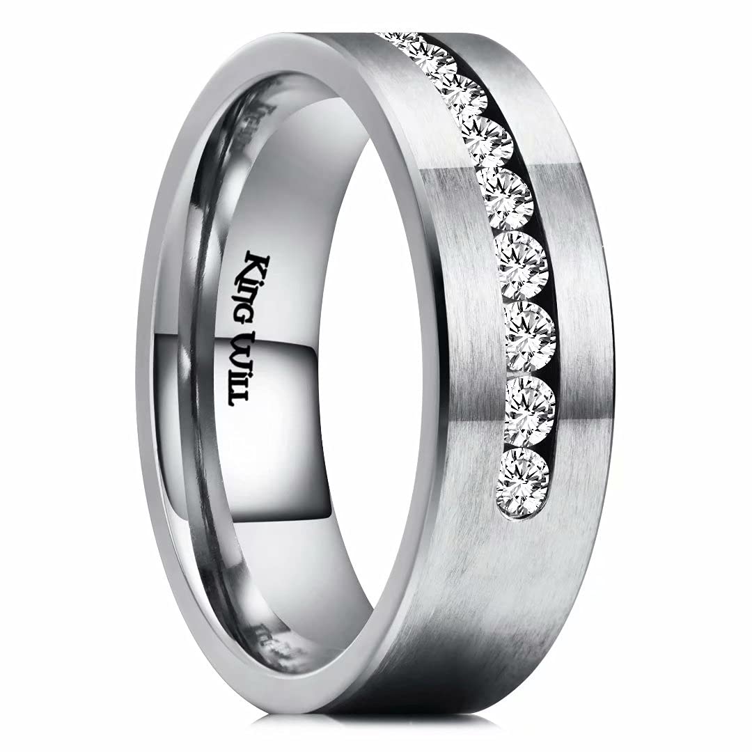 King Will 6mm 8mm Silver & Rose Gold Titanium Spinner Ring for Men - Anxiety Relief Fidget Ring with High Polished Dice Pattern & Lord's Prayer Engraving - Stress Relief Jewelry for Office, Travel & Daily Wear