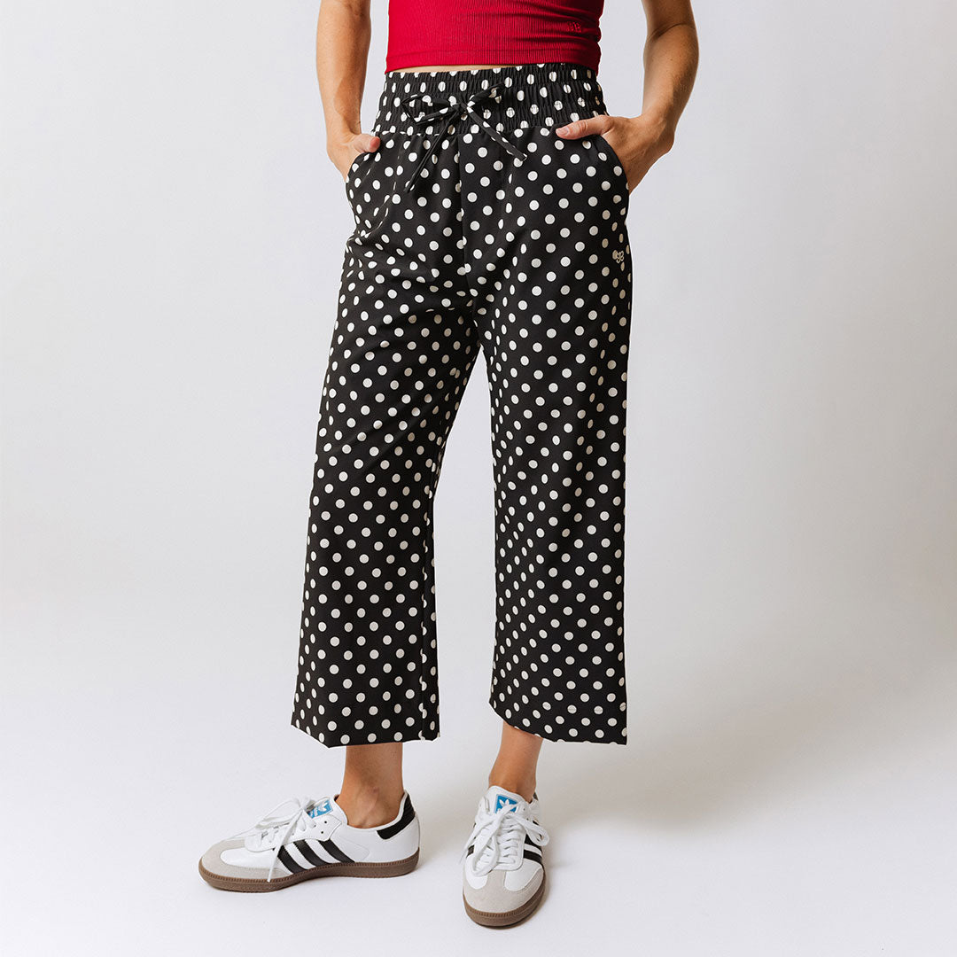 Audrey Wide Leg Pants for Women - Black Polka Dot High Waisted Palazzo Trousers | Office Wear, Casual Outfits & Summer Fashion
