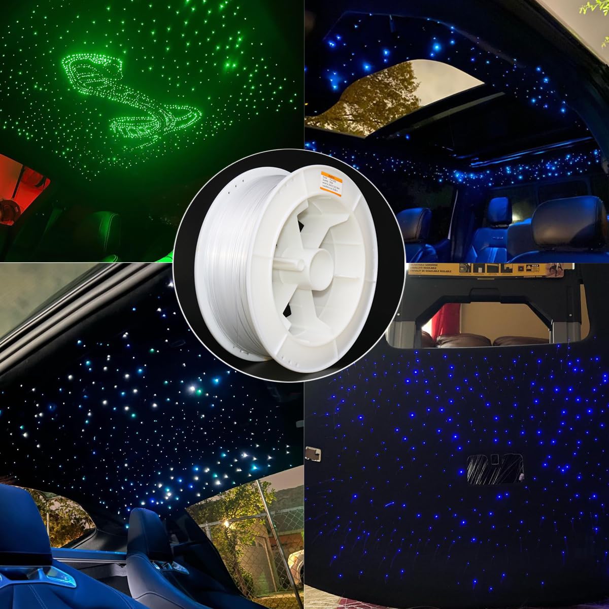 AZIMOM PMMA 0.08in(2mm) 1148ft(350Meter) End Glow Fiber Optic Cable Roll - Premium Plastic Optical Fiber for Star Ceiling Kits, DIY Starlight Decor, Twinkle Sky Headliner - Perfect for Bedroom, Theater, and Home Decoration Projects