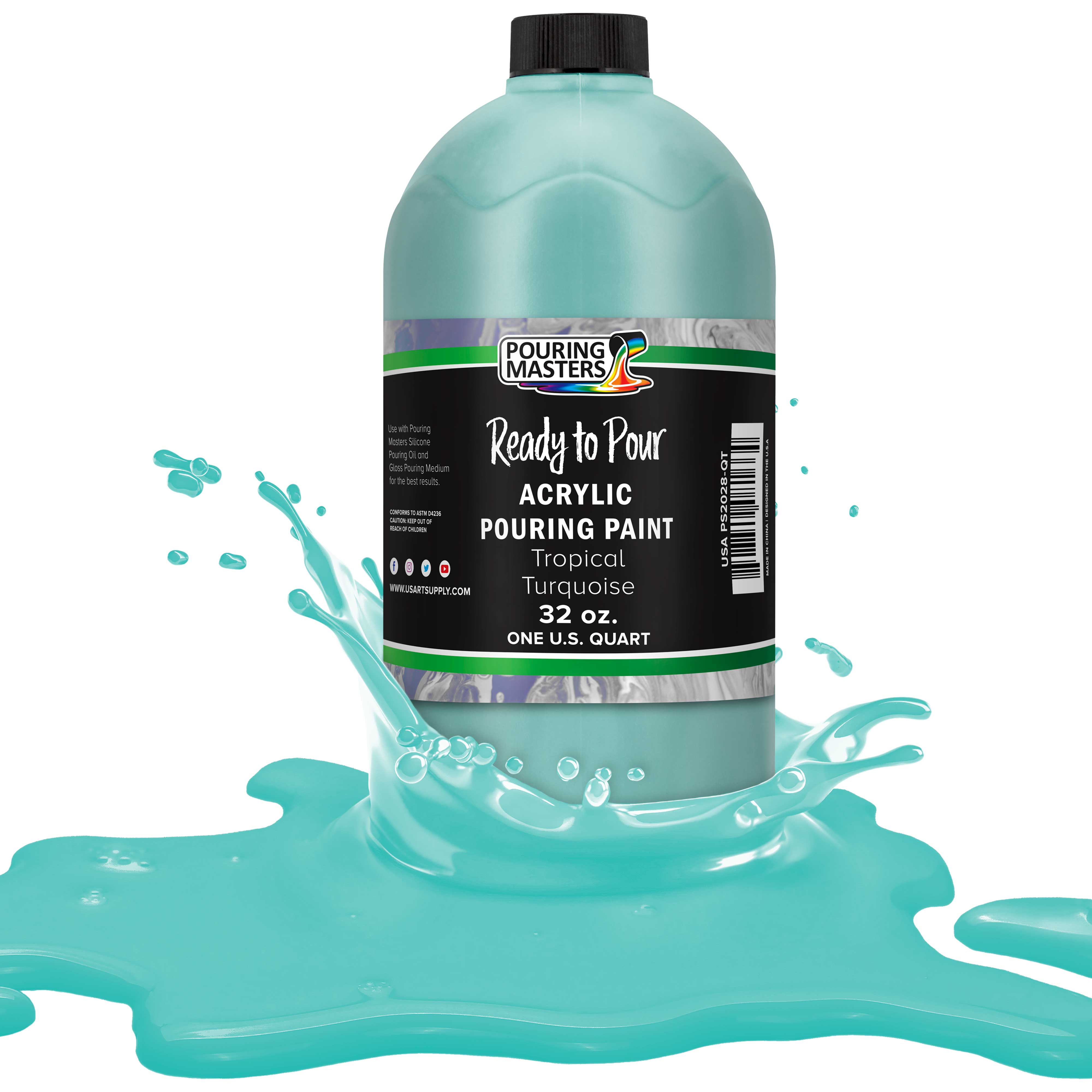 Premium 32oz Tropical Turquoise Acrylic Pouring Paint - Ready to Use Water-Based Art Supplies for Canvas, Wood, Paper, Crafts, Tile & Rocks | Perfect for DIY Home Decor, Fluid Art Projects & Creative Painting Techniques