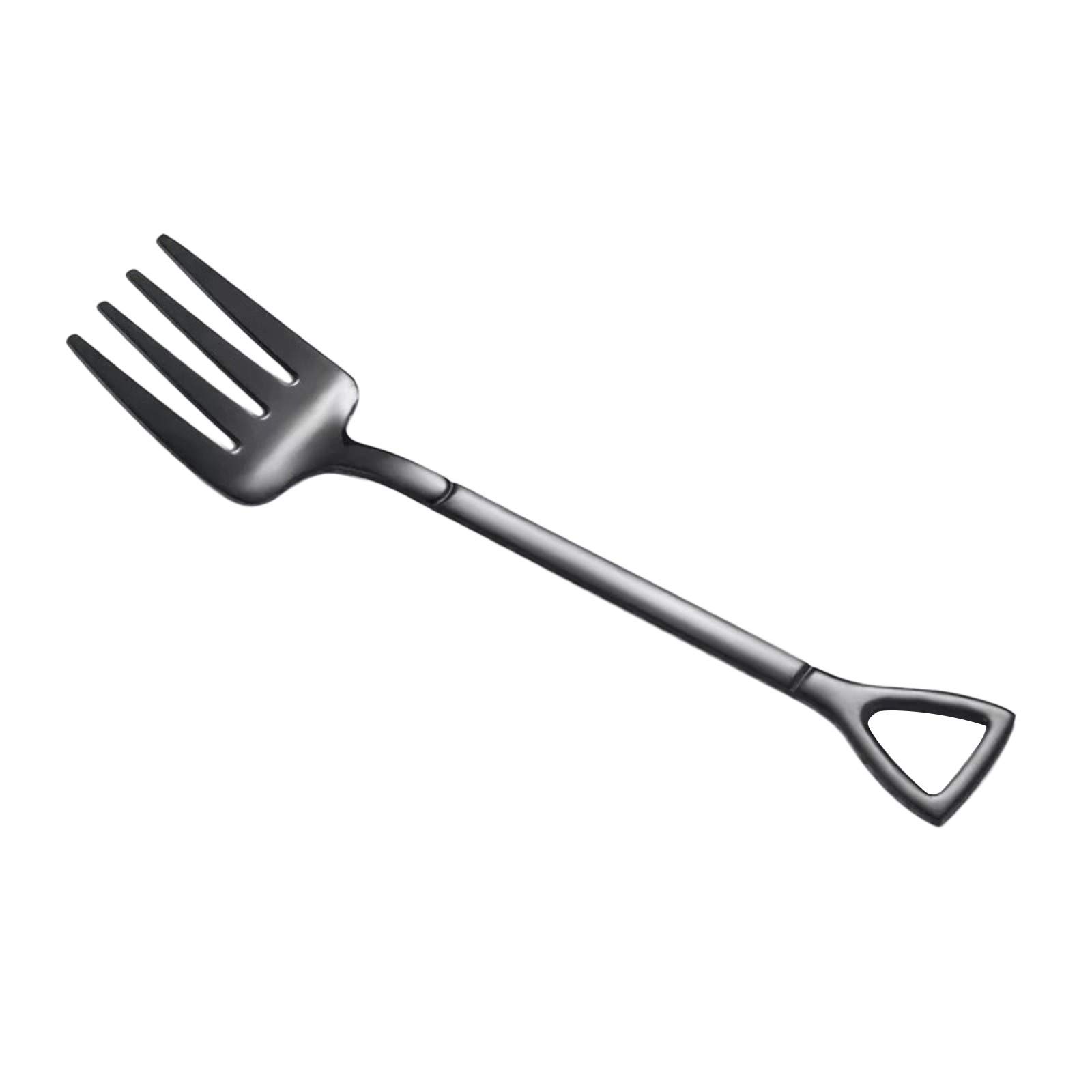 Premium Stainless Steel Shovel Fork Set - Modern 4-Piece Round Dining Tableware for Kitchen, Bar & Restaurant - Easy to Clean & Durable (Black) - Perfect for Home Dining, Outdoor BBQ & Party Serving