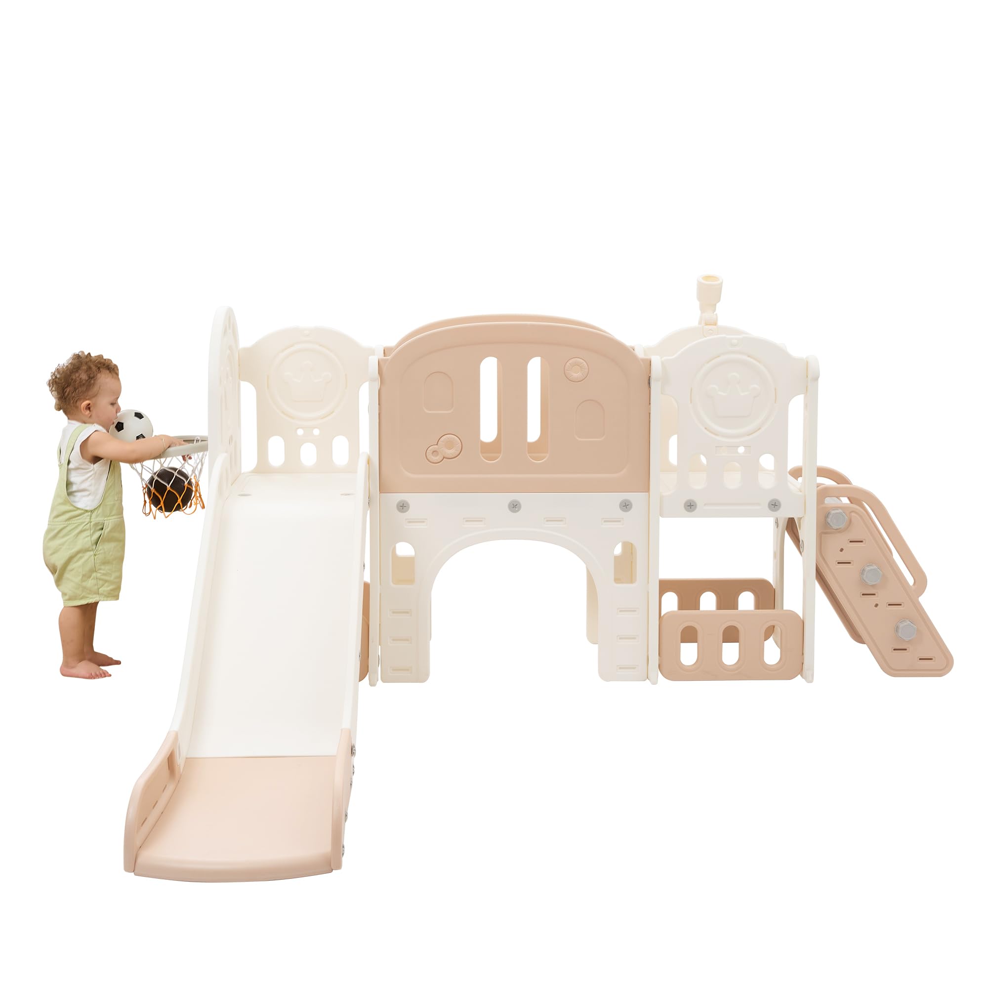 Real Relax 8-in-1 Toddler Slide with Climber, Telescope & Basketball Hoop - Large Indoor/Outdoor Play Set for Kids Ages 1-3 - Perfect for Backyard, Playroom & Preschool Activities