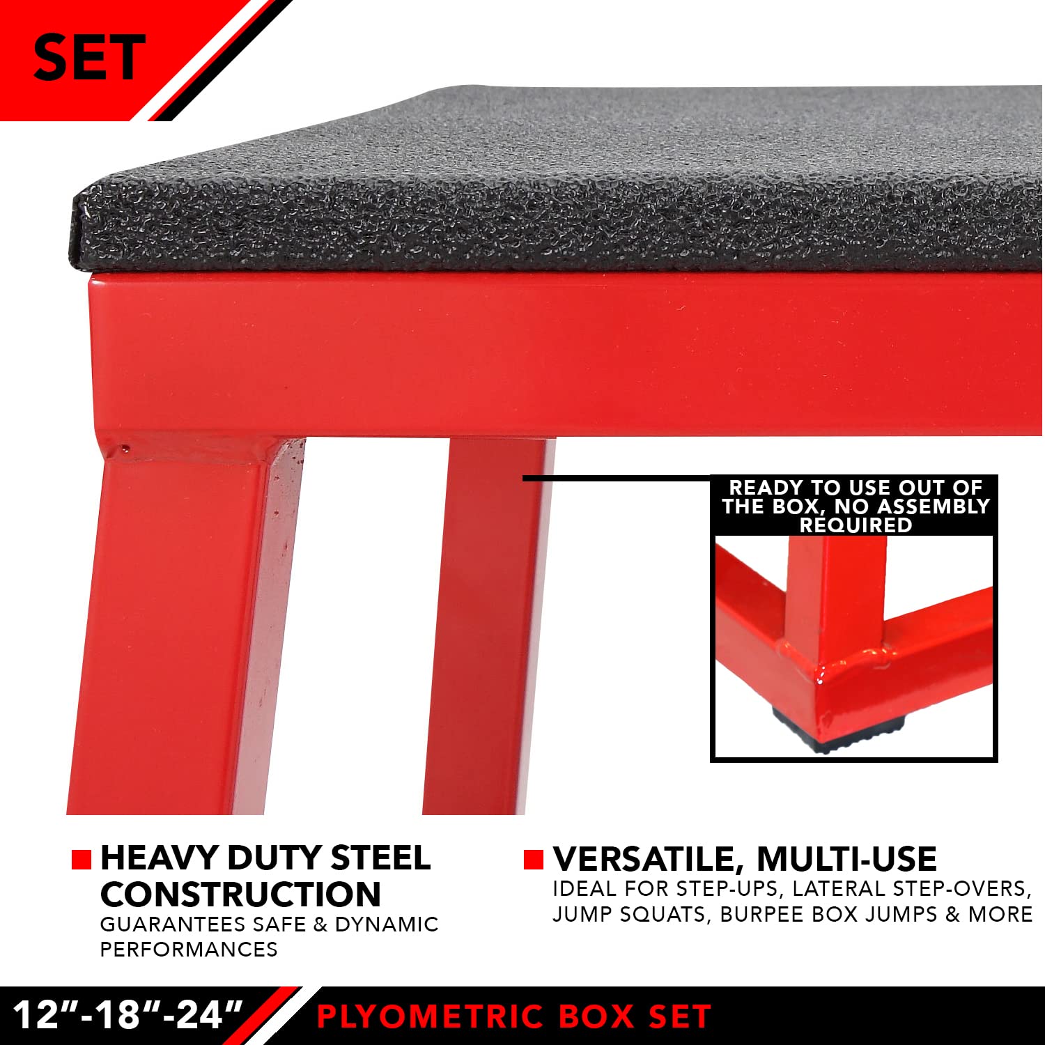 JFIT Plyometric Box Set - No Assembly Required Jump Box for Strength & Agility Training - Adjustable Height Fitness Equipment for CrossFit, Home Gym & Workout - Made in Taiwan
