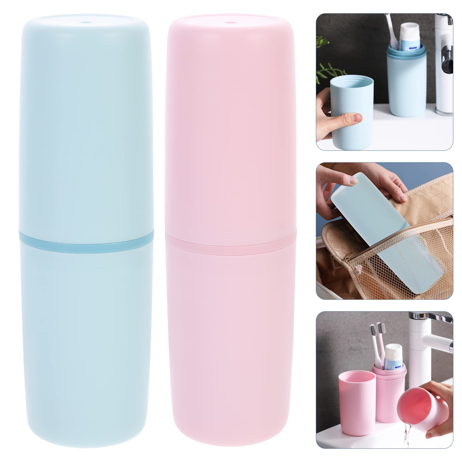 Healeved 2-Pack Toothbrush Organizer Case - Travel Toothbrush Holder with Wash Cup & Razor Storage | Plastic Stand for Bathroom Countertop | Portable Toothbrush Container for Suitcase & Camping (Nordic PP Design)