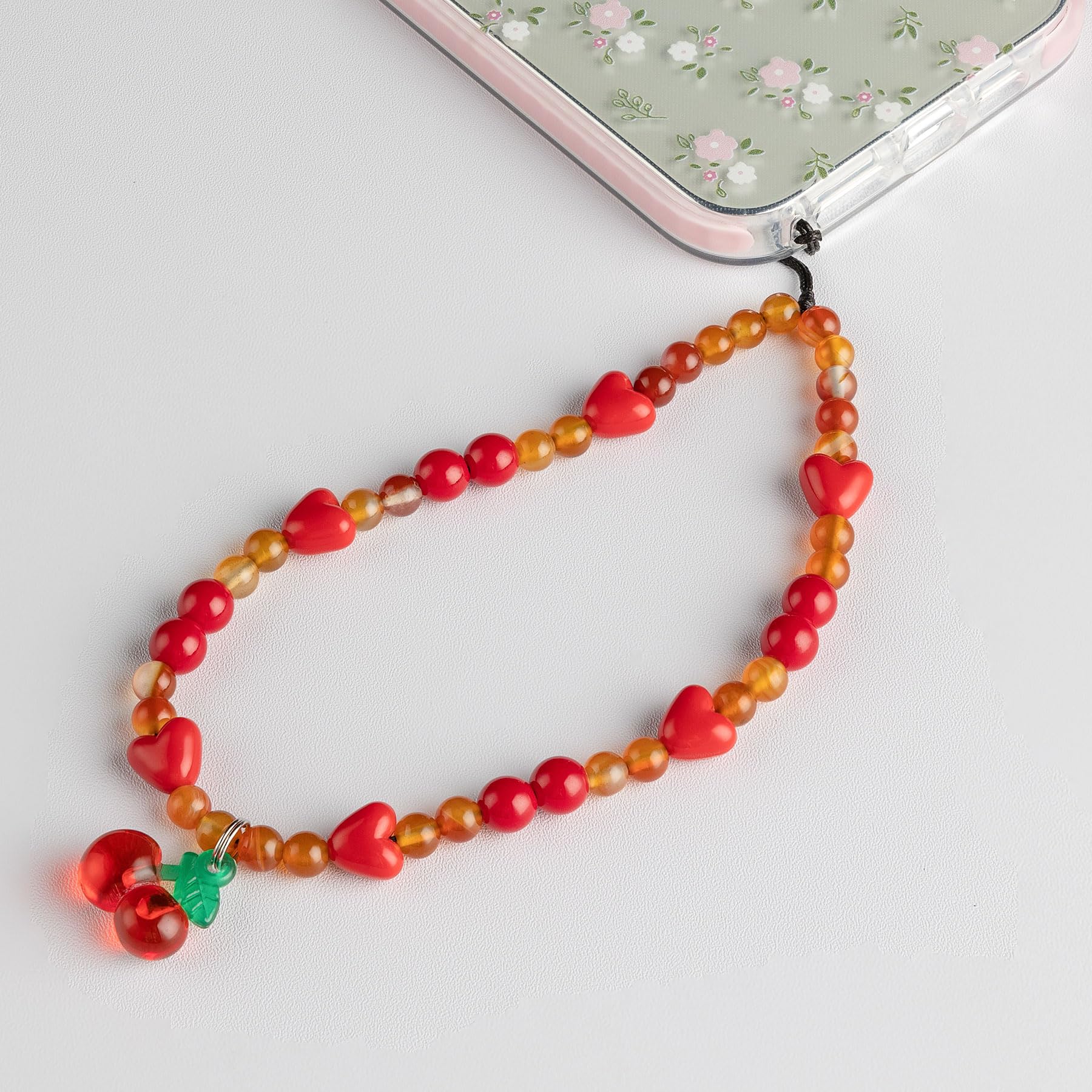 Cute Cherry Phone Charm Strap - Universal Phone Lanyard with Natural Agate Stone & Red Beads for Women | Phone Case Accessories for Girls, Teens & Adults | Perfect for Everyday Use, Gifts & Phone Protection