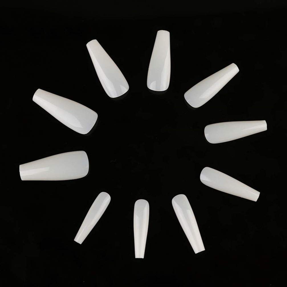 Beaupretty 500 Pcs Acrylic Nail Tips - Natural False Nails, French Full Cover Long Fake Nails for Salon & DIY Nail Art - 10 Sizes White with Storage Case - Perfect for Manicures, Pedicures & Nail Extensions