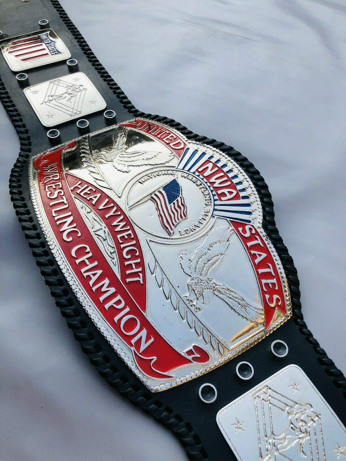 Maxan NWA United States Heavyweight Wrestling Championship Belt Replica - Thick Zinc Alloy Plates, Large Size, Black - Perfect for Wrestling Fans, Collectors & Cosplay Events