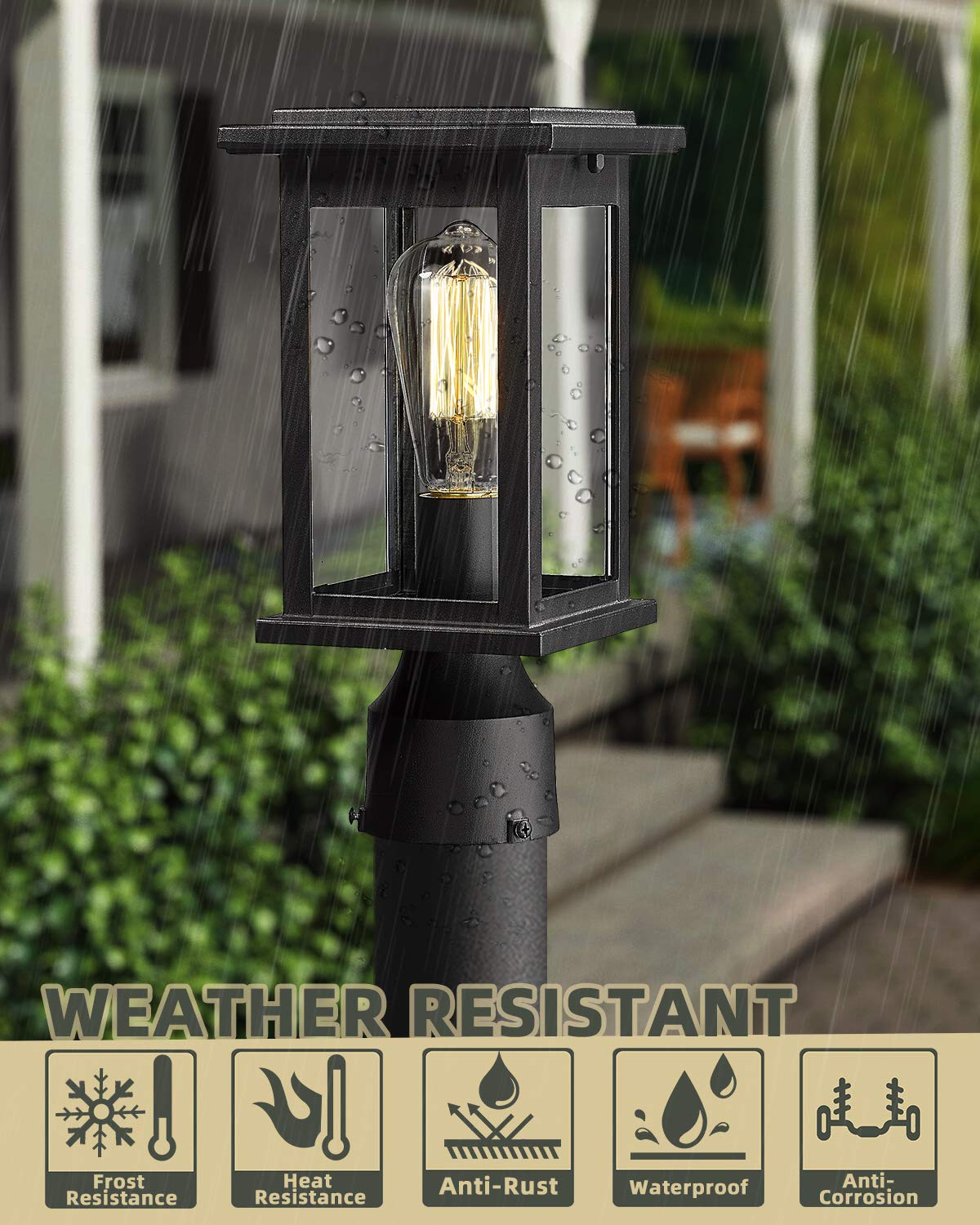 HWH INVESTMENT Outdoor Post Light Fixture Bundle with Pole - Weatherproof LED Landscape Lighting for Garden, Patio, Walkway & Driveway Illumination