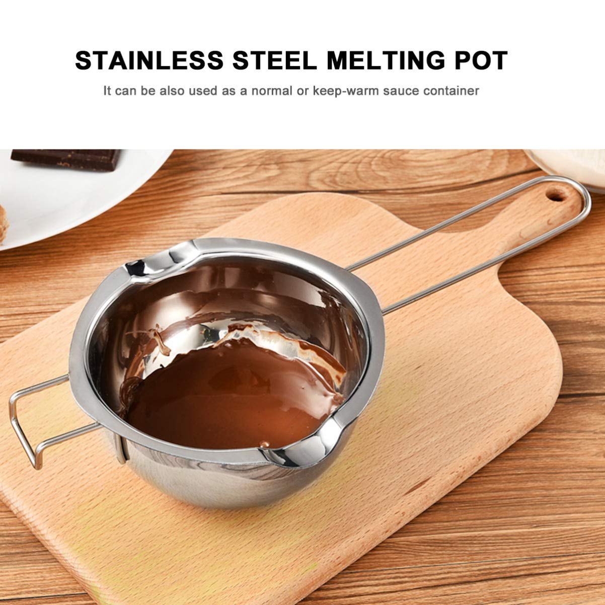 Hemoton 2-Piece Stainless Steel Chocolate Melting Pot Set - Double Layer Dripless Chocolate Boiler for Melting Chocolate, Butter, Caramel & Candle Making - Perfect for Home Baking, Coffee Shops & Candy Making Businesses