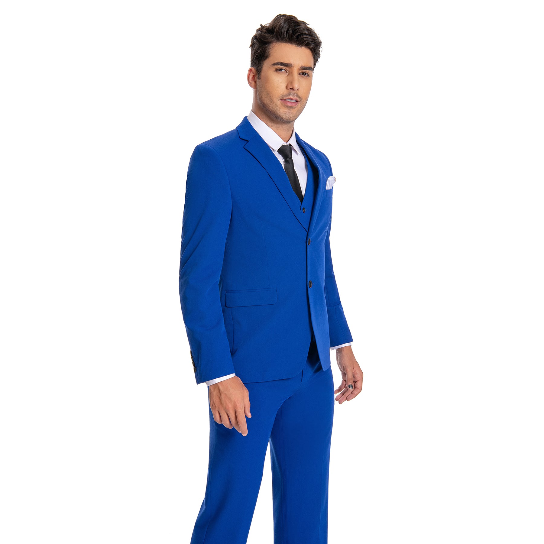 3 Piece Men's Solid 2 Button Suit Royal Blue - Formal Business Attire for Weddings, Office & Special Occasions