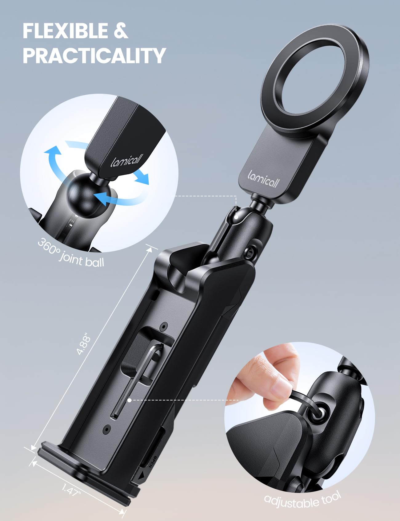 Lamicall MagSafe Airplane Phone Holder - Hands-Free Travel Essential for iPhone 16/15/14 Pro Max - Perfect for Long Flights & Airport Use (Ideal for Men & Women)