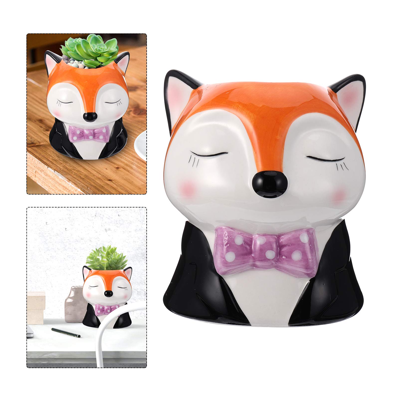 Fox-Shaped Ceramic Planter Pot for Succulents & Cactus – Cute Cartoon Flower Pot for Home Decor, Office Desk, or Garden Planting