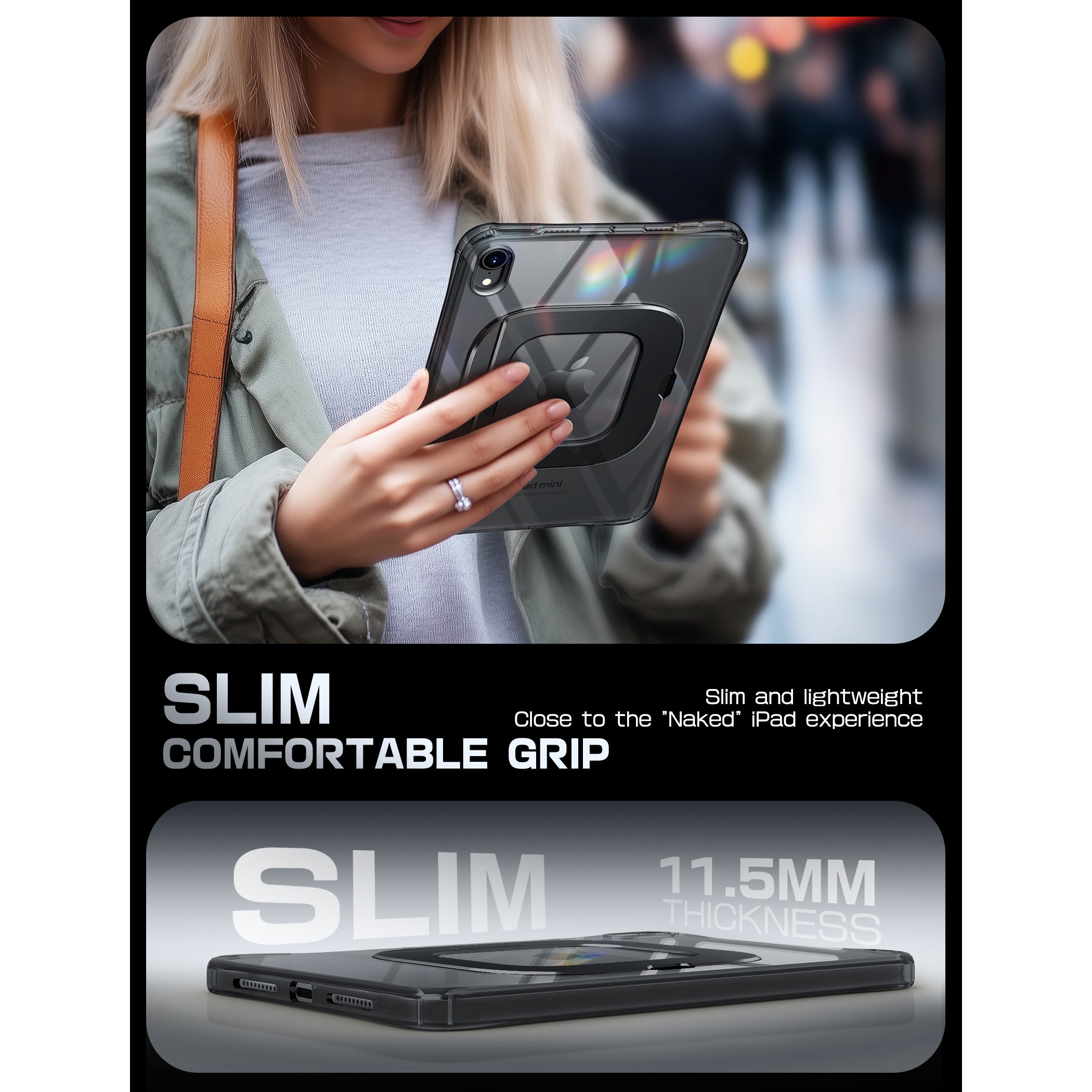 UB Prism Slim Clear iPad Case for iPad Mini 6/7 (8.3 Inch) - Black | Ultra Thin Lightweight Protective Cover for Work, School & Travel