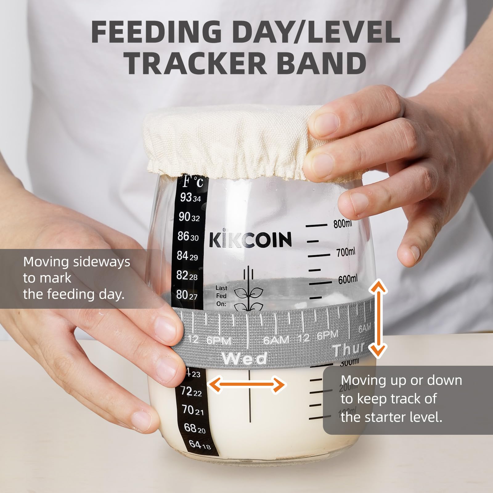 Kikcoin Sourdough Bread Starter Kit - 35oz Large Glass Jar Set of 2 with Feeding Band, Thermometer & Baking Tools for Homemade Artisan Bread | Perfect for Bakers, Beginners & Bread Making Enthusiasts | Ideal for Kitchen, Gifts & DIY Baking Projects