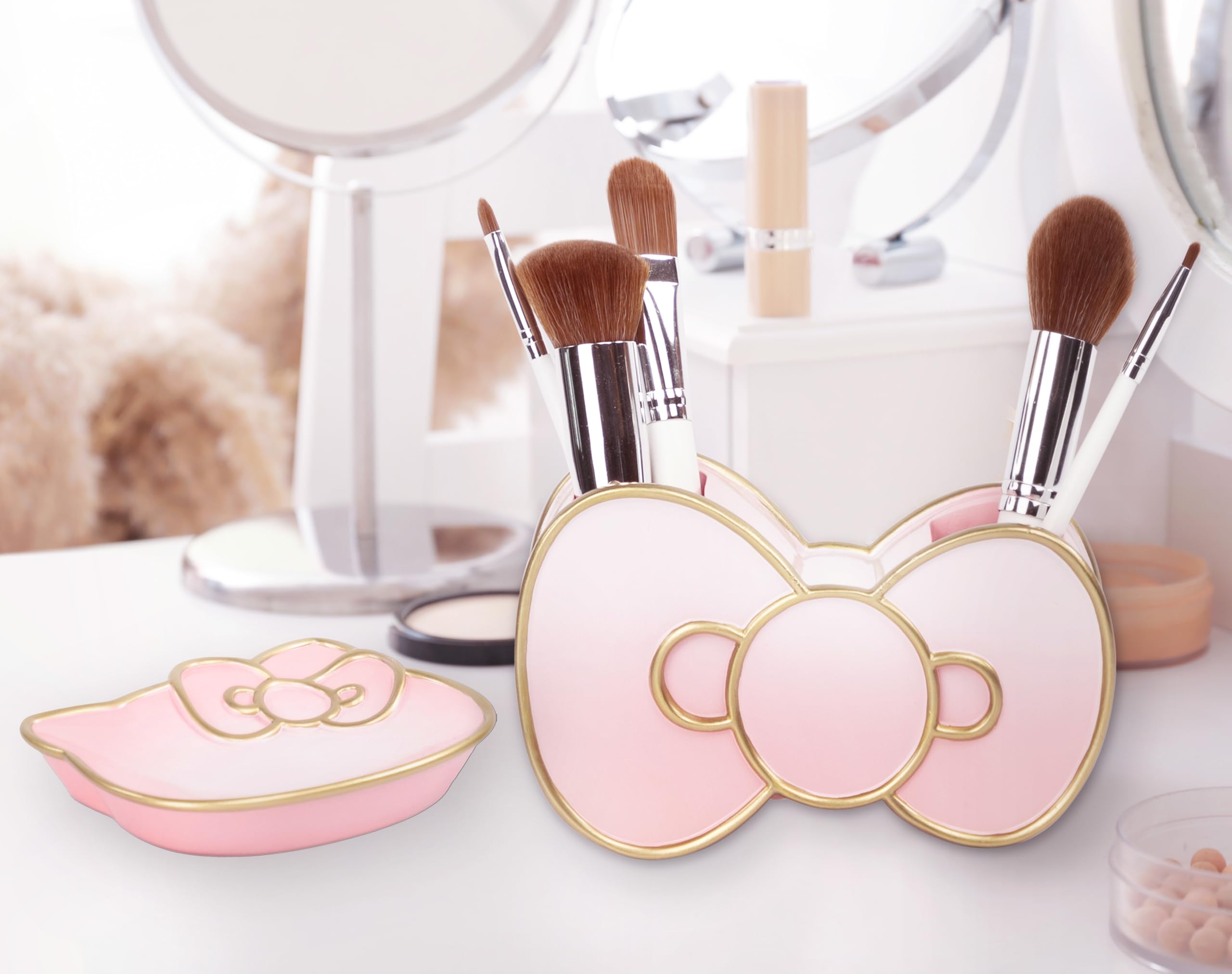 Jay Franco Hello Kitty Bathroom Accessories Set - 2-Piece Pink Resin Toothbrush Holder & Soap Dish for Girls' Bathroom Decor & Storage | Cute Kawaii Shower Organizer for Kids, Teens & Kitty Lovers