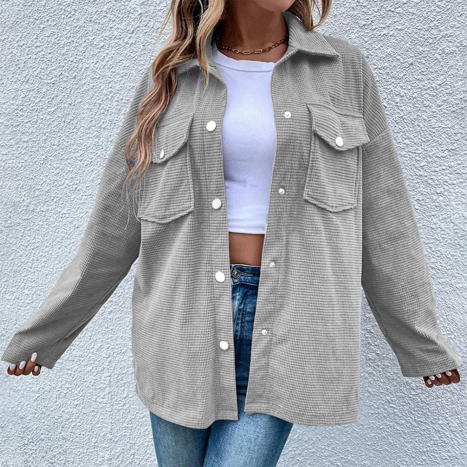 Trendy Oversized Cardigans for Women - Waffle Knit Shacket Jacket with Long Sleeves & Button Down Design | Perfect for Winter Layering, Casual Outfits & Office Wear