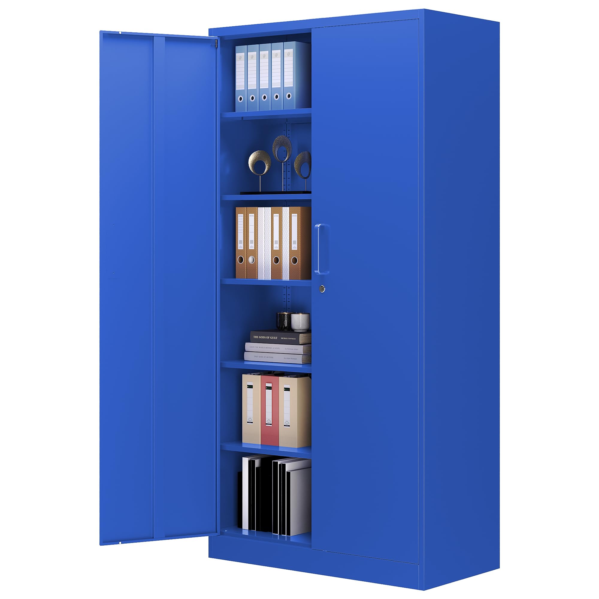 Blue Steel Storage Cabinet with Lock - Tall Metal Cabinet with Adjustable Shelves & Door for Garage, Home Office, Pantry, School, Hospital | Secure Storage for Tools, Files, Supplies & More