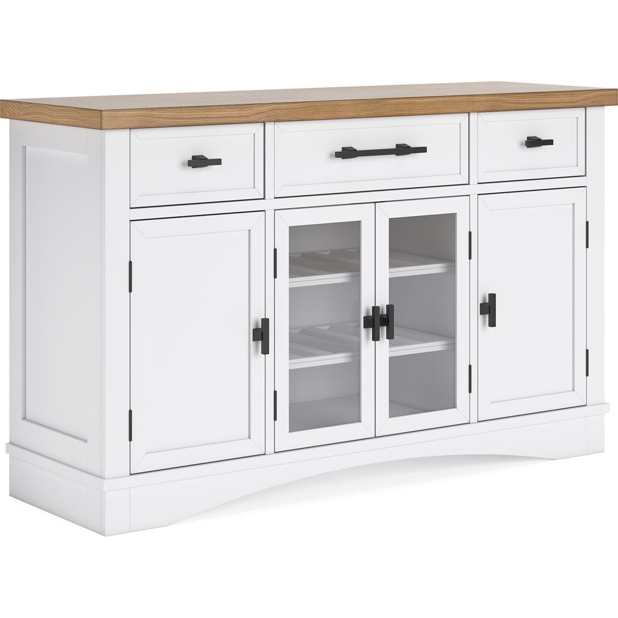 Ashbryn Dining Server Buffet Sideboard - White & Natural Wood Finish (D844-60) - Perfect for Dining Room Storage & Serving
