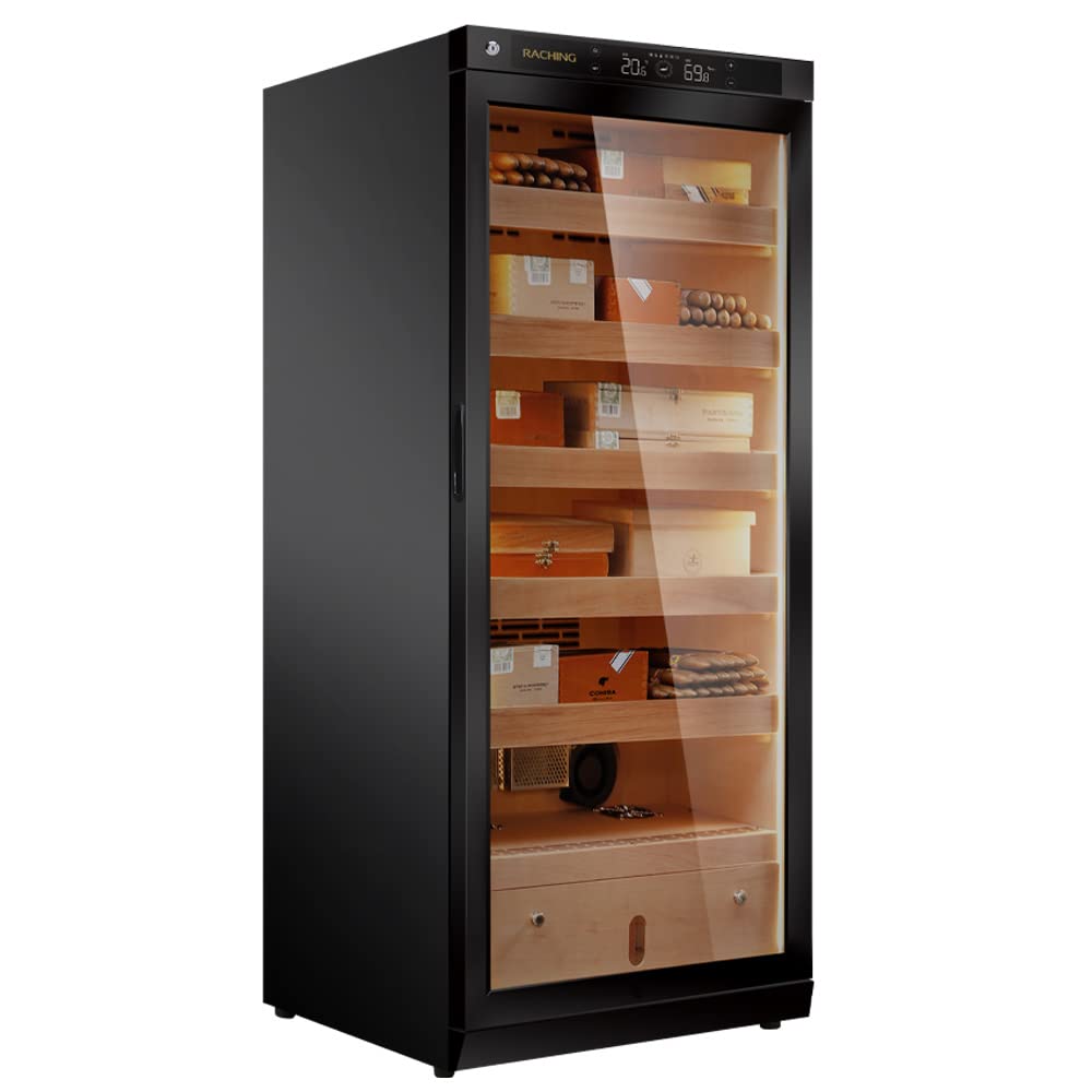 Premium 230L Cigar Humidor Cabinet with Climate Control System - Wood Frame Cigar Cooler with 5 Canadian Cedar Trays, Constant Temperature & Humidity for Cigar Storage - Elegant Piano Black Finish - Perfect for Home, Office, or Cigar Lounge Collection Display