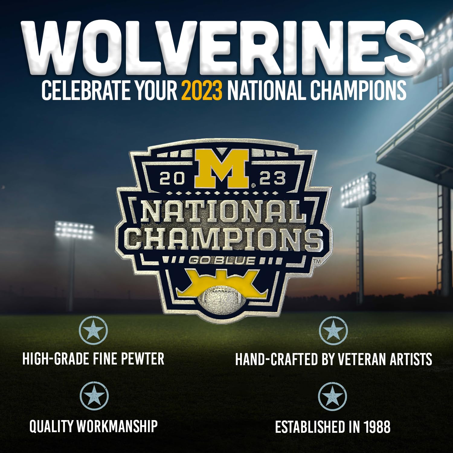 Michigan Wolverines 2023 CFP National Champions 15oz Coffee Mug - Premium Metal Pewter Alma Mater Inlay Design - Perfect for Coffee, Tea & Hot Beverages - Great Gift for Football Fans & Alumni - Ideal for Game Day, Office Use & Home Decor