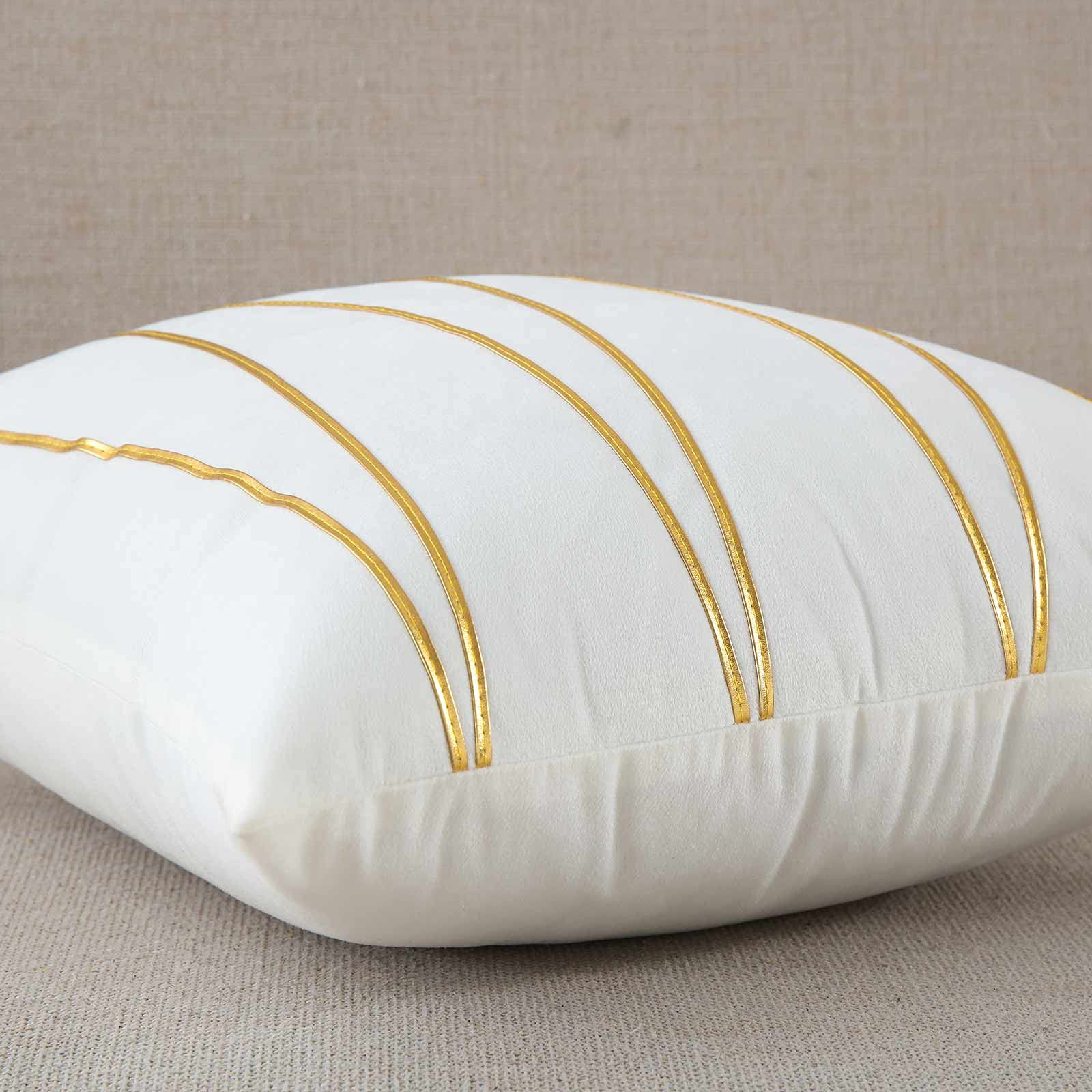 WACOMECO Soft Velvet Throw Pillow Covers (Set of 2) - 16x16 Inch Decorative Cushion Covers for Sofa, Bedroom, Living Room & Car - White & Gold Luxury Home Decor - Perfect for Cozy Reading Nooks & Stylish Interior Design