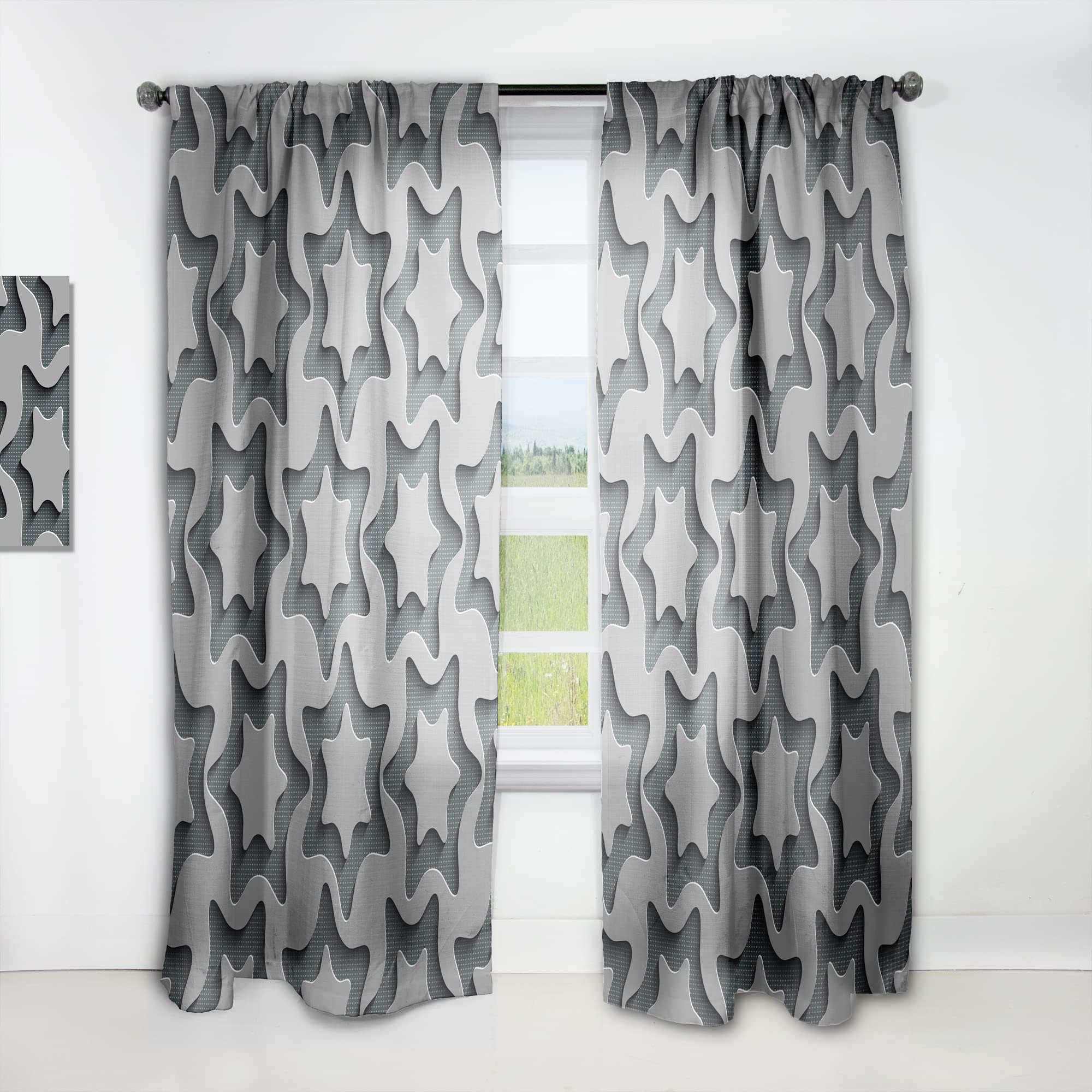 DesignQ Star-Shaped Abstract Technology Blackout Curtains - Thermal Insulated Single Panel (52x120 Inch) for Bedroom & Living Room - Soundproof Window Drapes for Better Sleep & Home Decor