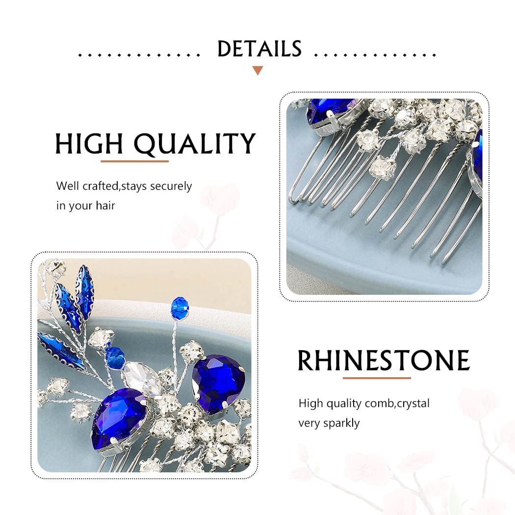 YBSHIN Blue Rhinestone Hair Comb - Elegant Wedding Hair Accessories for Brides, Silver Bridal Headpieces, Women's Decorative Hair Combs | Perfect for Weddings, Proms & Special Occasions