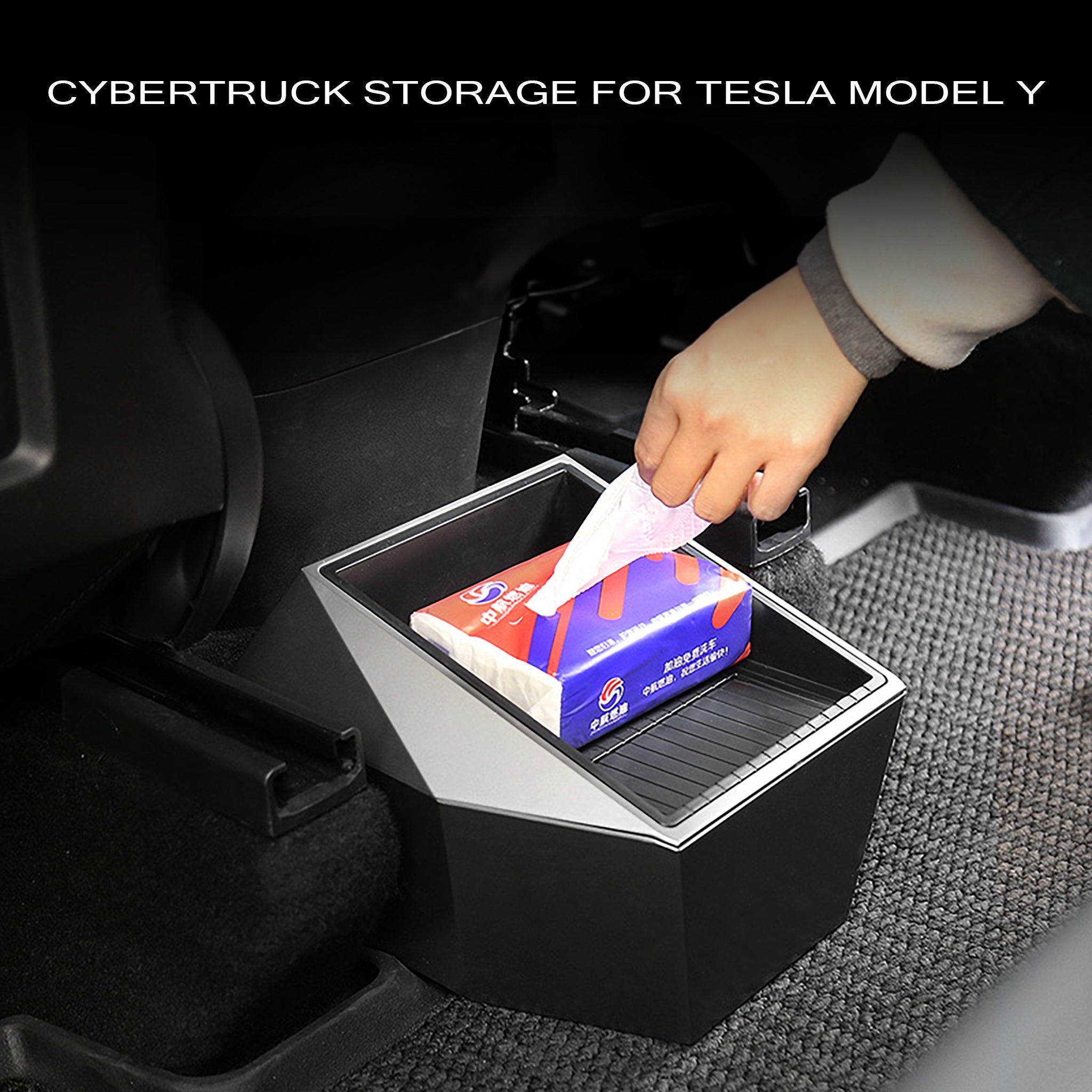 Premium Tesla Model Y Rear Center Console Organizer - Cybertruck Style Storage Box for Car Accessories | Perfect for Road Trips & Family Travel Organization