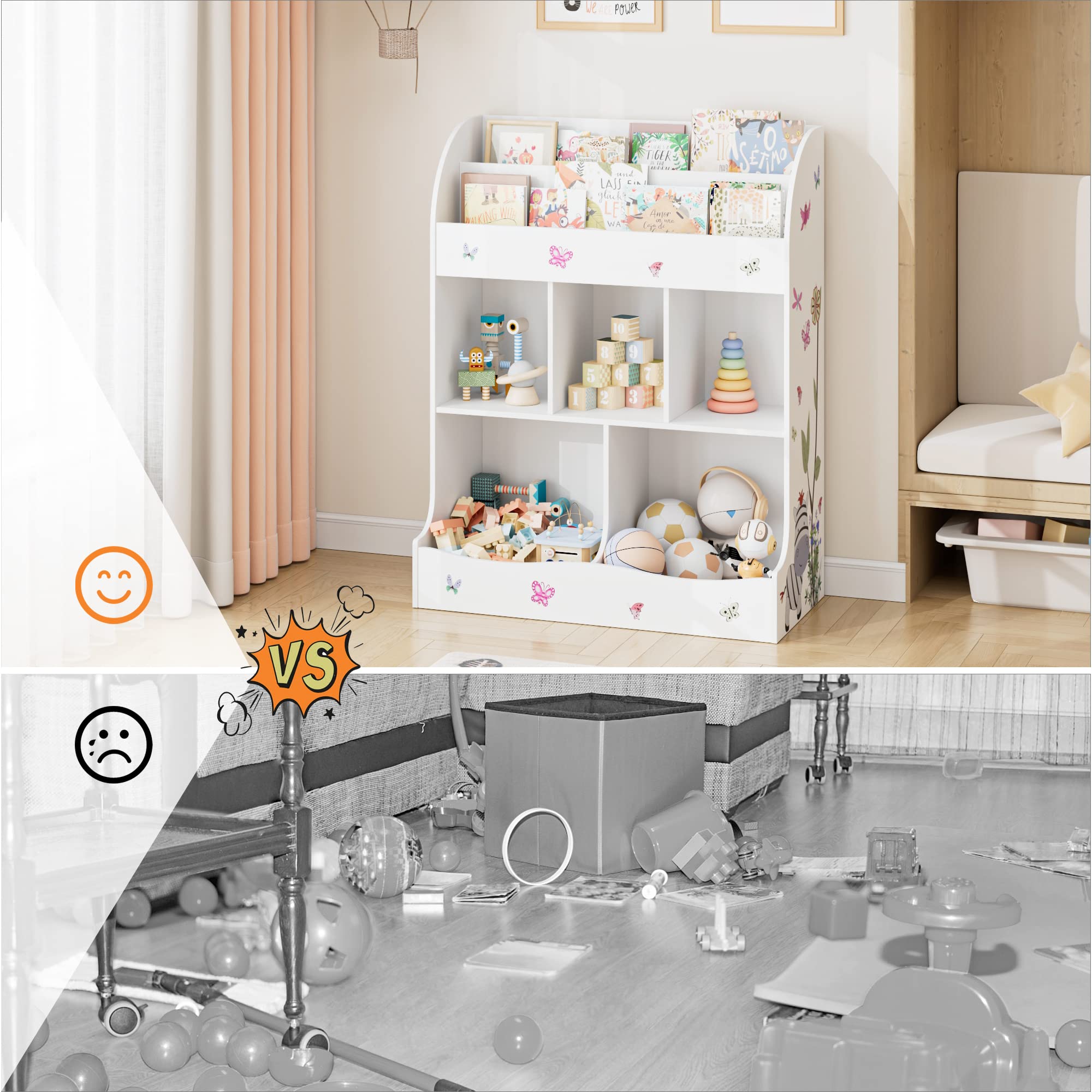 Kids Toy Storage Organizer with Bookcase - 6-Cubby Bookshelf & Toy Cabinet for Playroom, Bedroom, Nursery & Classroom - White Children's Furniture for Books, Toys & Room Organization