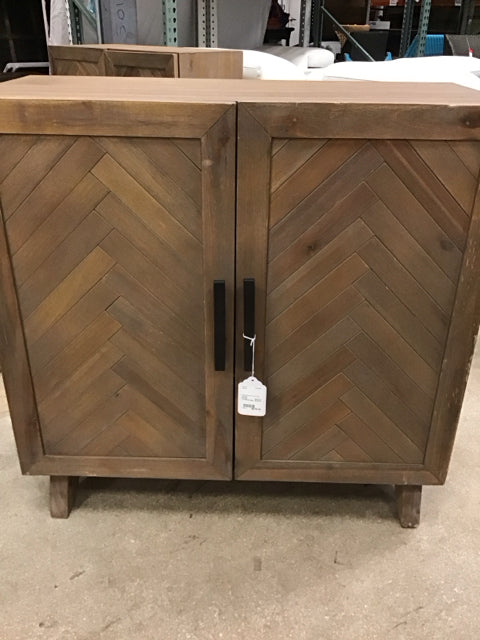 Herringbone Pattern 2 Door Cabinet - Solid Wood Storage Cabinet for Living Room, Bedroom, or Entryway Organization