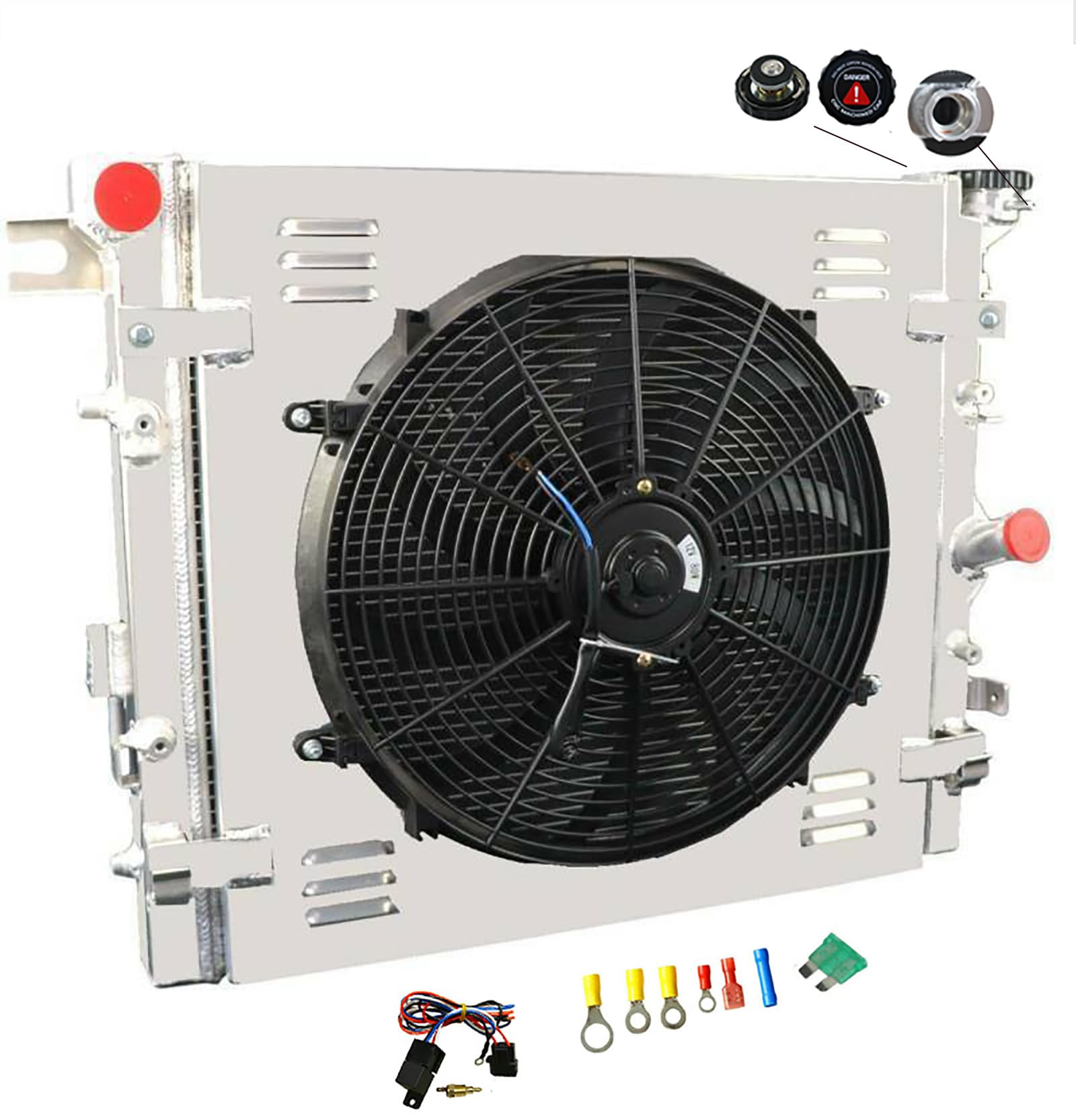 3 Row Aluminum Radiator with Shroud Fan & Relay Kit - Compatible with 2007-2018 Jeep Wrangler JK V6 3.6L 3.8L - Perfect for Off-Roading, Overheating Prevention & Engine Cooling