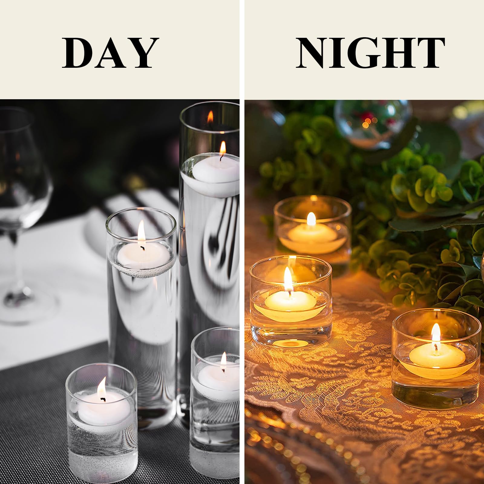 48 Unscented White Floating Candles (2 Inch) - Long Lasting Elegant Tea Lights for Birthday Wedding Party Decorations - Perfect for Pool, Bathtub, Vase & Centerpiece Displays
